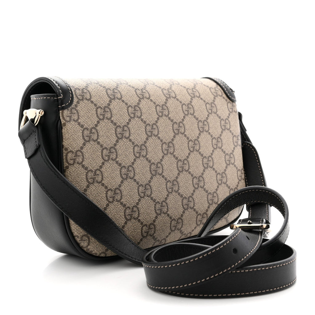 Gucci GG Supreme Monogram Horsebit 1955 Soft Small Shoulder Bag Beige Black