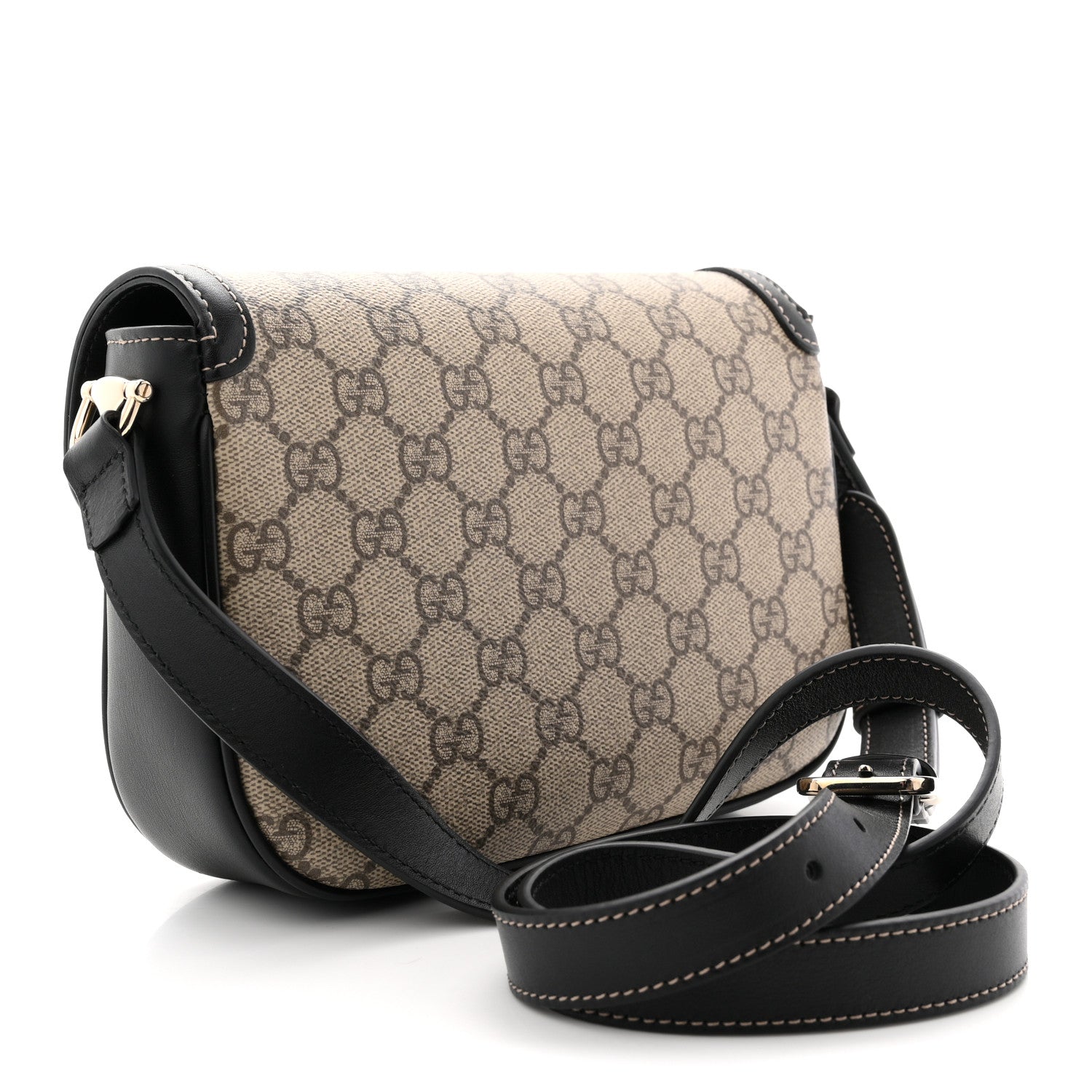 Gucci GG Supreme Monogram Horsebit 1955 Soft Small Shoulder Bag Beige Black
