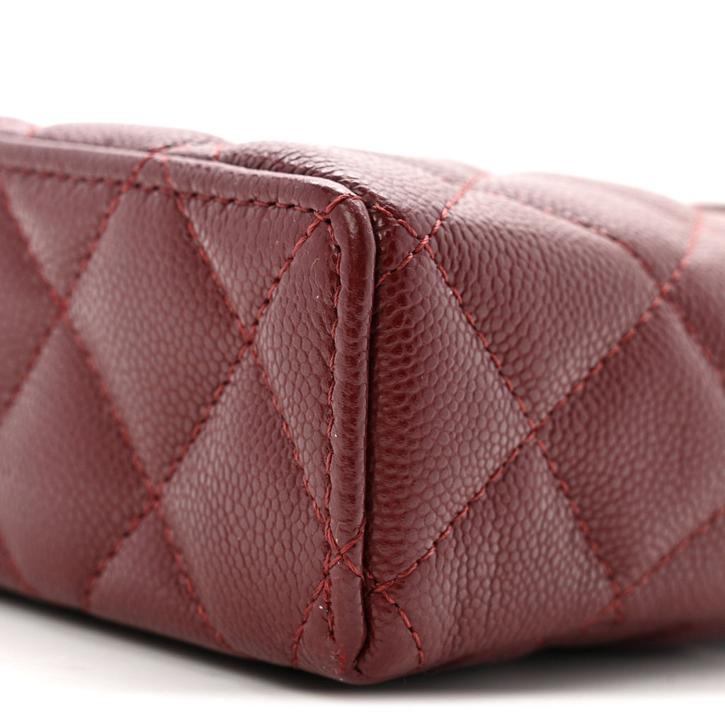 Caviar Quilted Top Handle Slim Vanity With Chain Burgundy