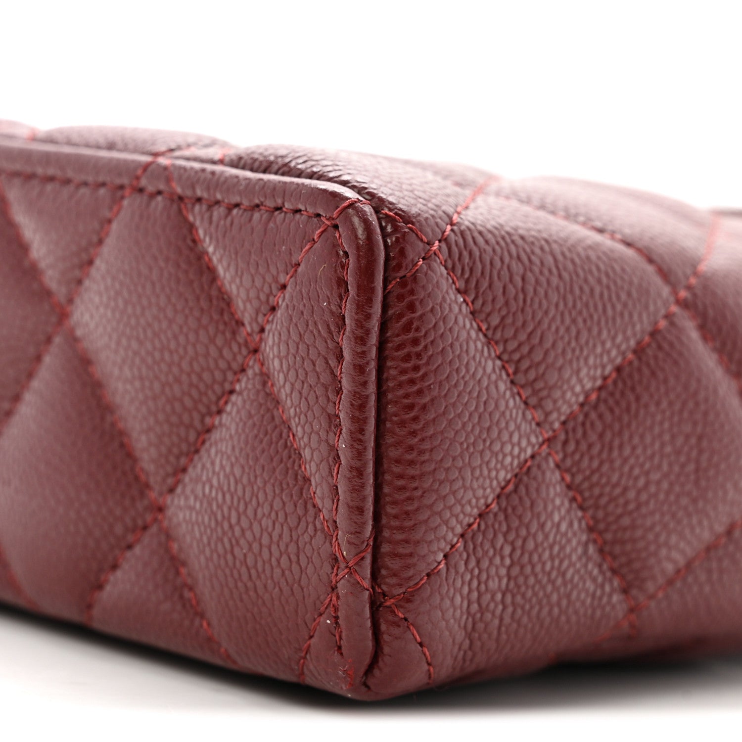 Caviar Quilted Top Handle Slim Vanity With Chain Burgundy