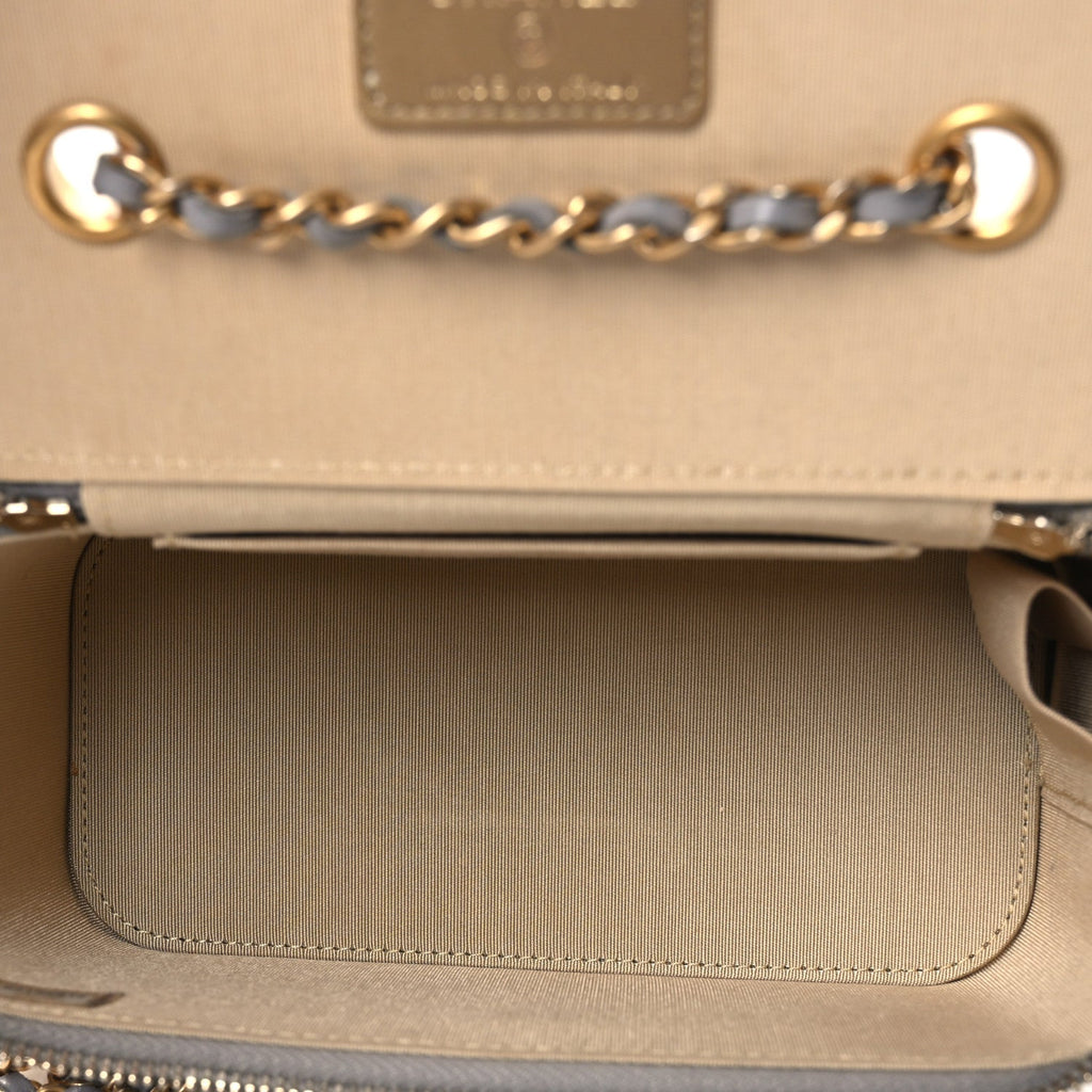 Chanel Lambskin Quilted Small Pearl Crush Vanity Case With Chain Grey