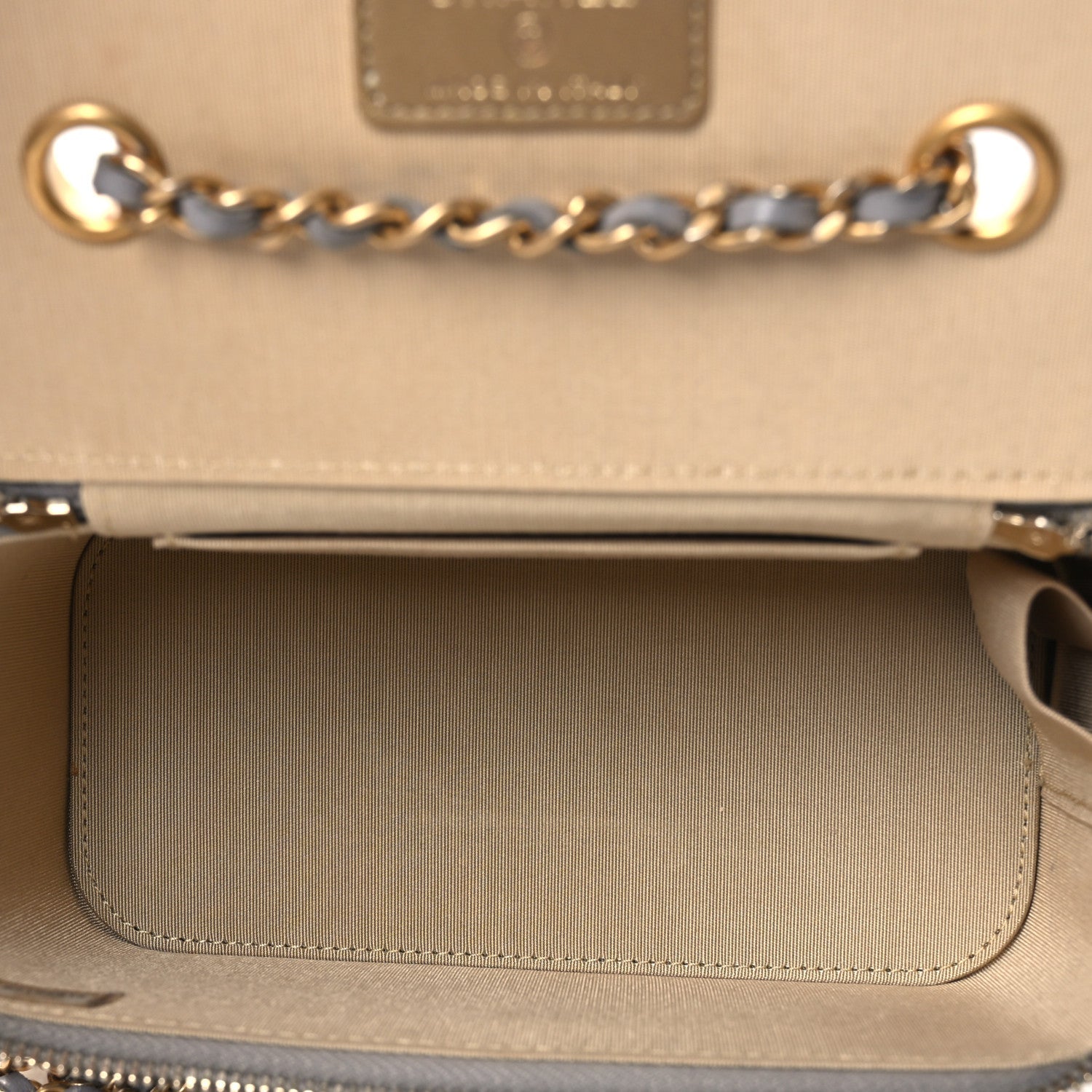 Chanel Lambskin Quilted Small Pearl Crush Vanity Case With Chain Grey