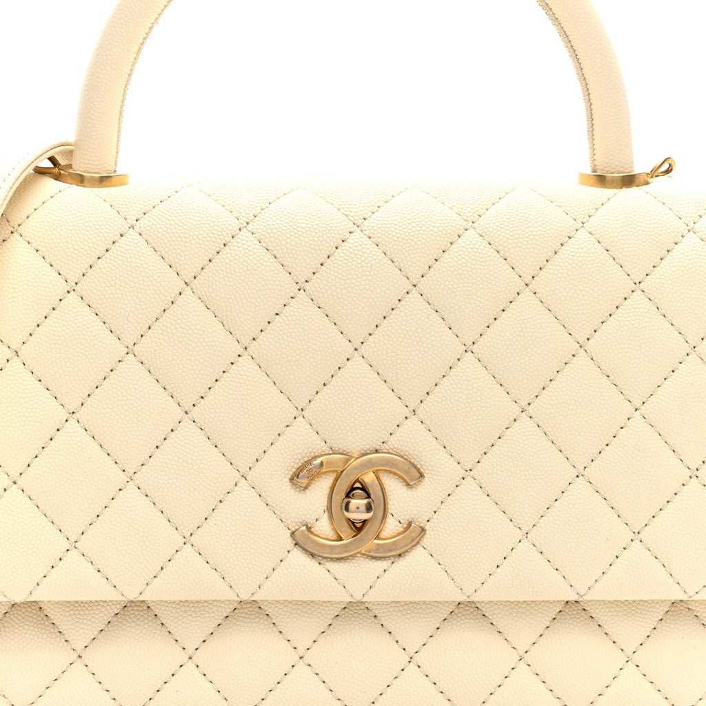 Chanel Caviar Quilted Small Coco Handle Flap White