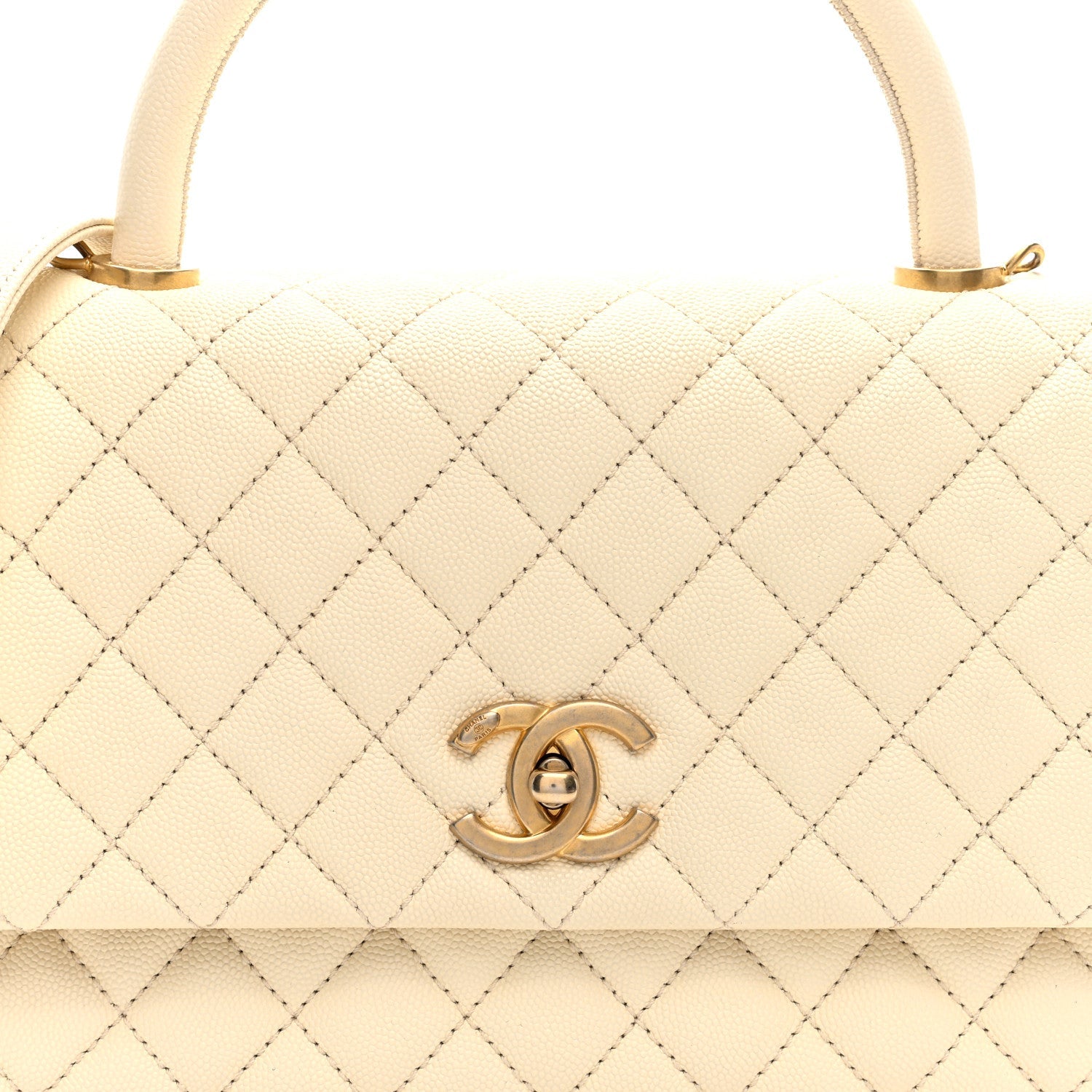 Chanel Caviar Quilted Small Coco Handle Flap White