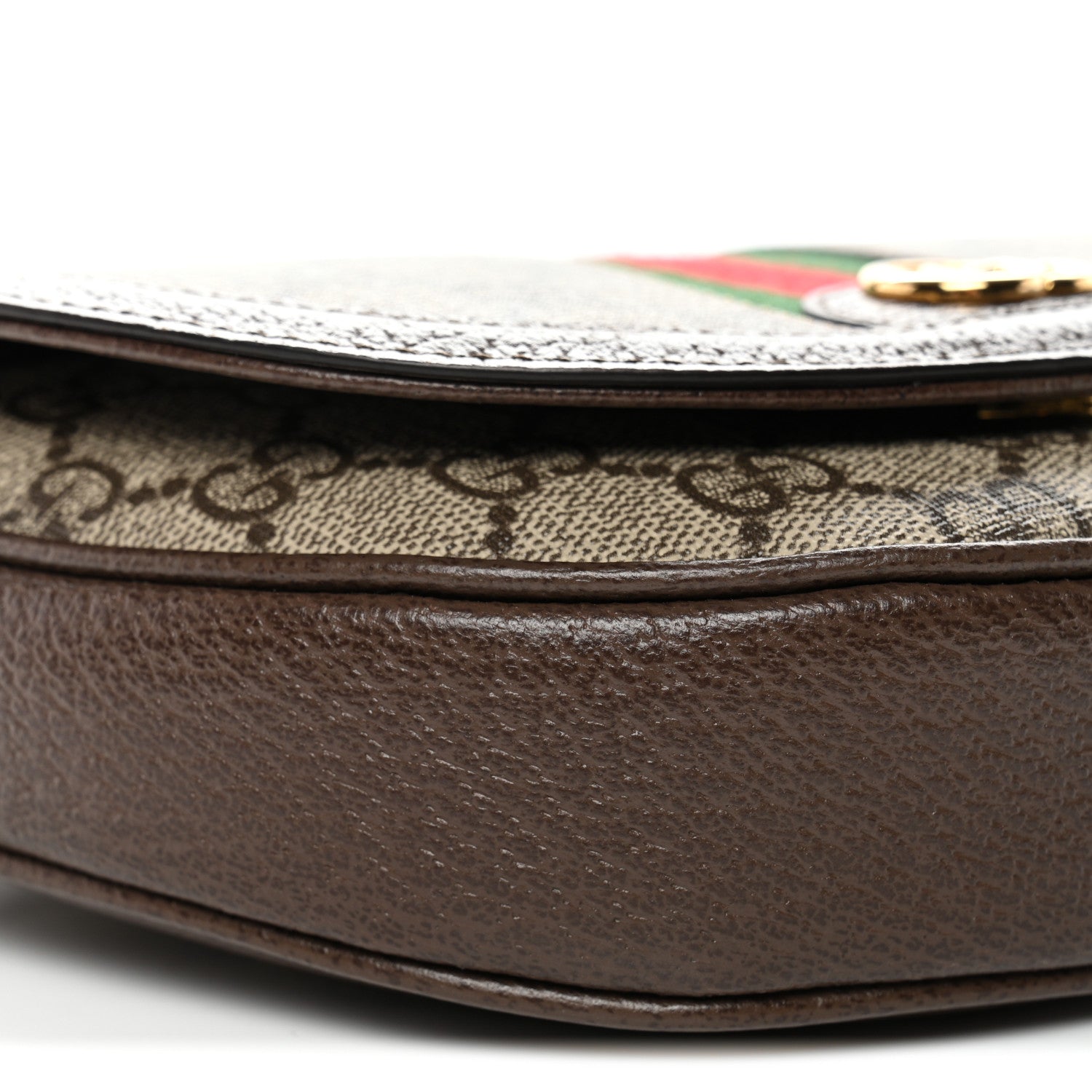 Gucci GG Supreme Monogram Textured Dollar Calfskin Web Mini Ophidia Flap Shoulder Bag Beige Ebony New Acero