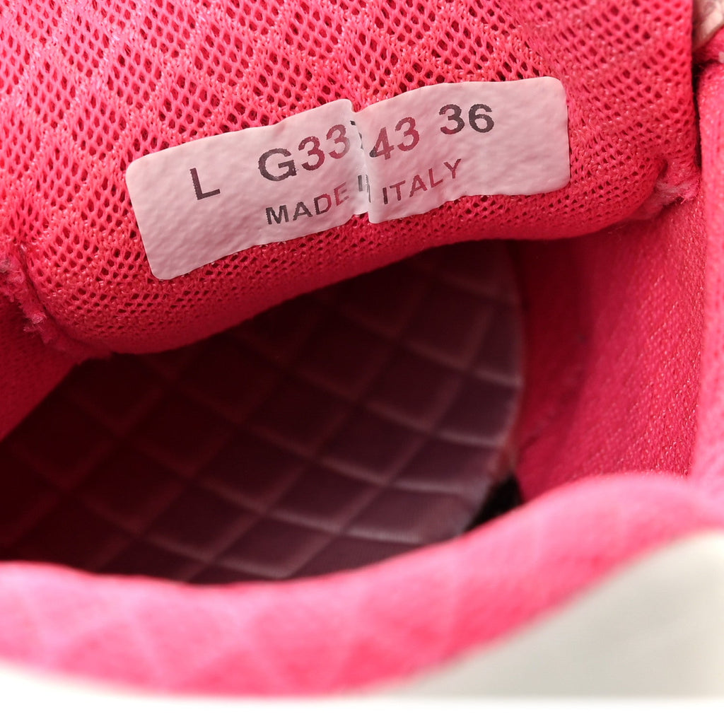 Calfskin Fabric Sneakers 36 White Silver Fluo Pink