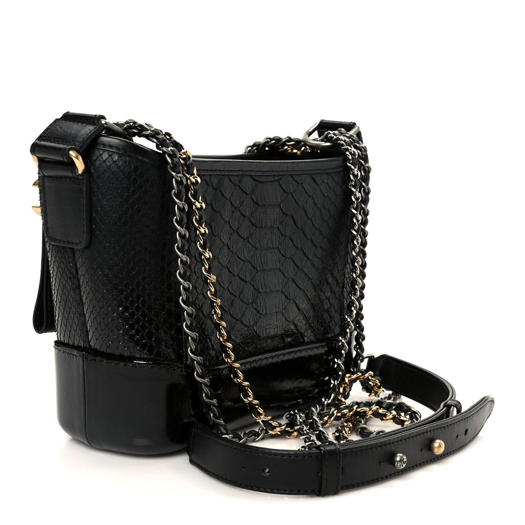 Chanel Snakeskin Patent Calfskin Small Gabrielle Hobo Black