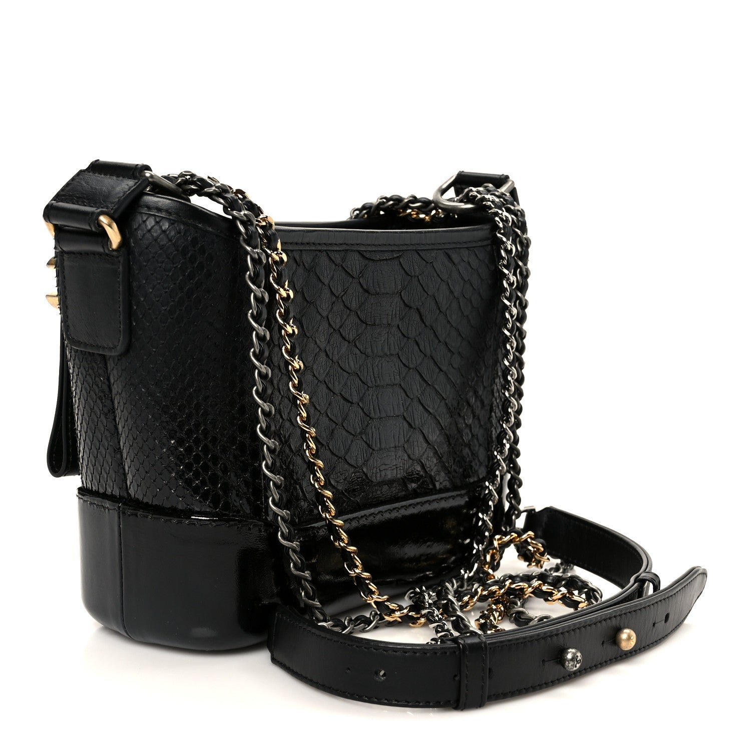 Chanel Snakeskin Patent Calfskin Small Gabrielle Hobo Black