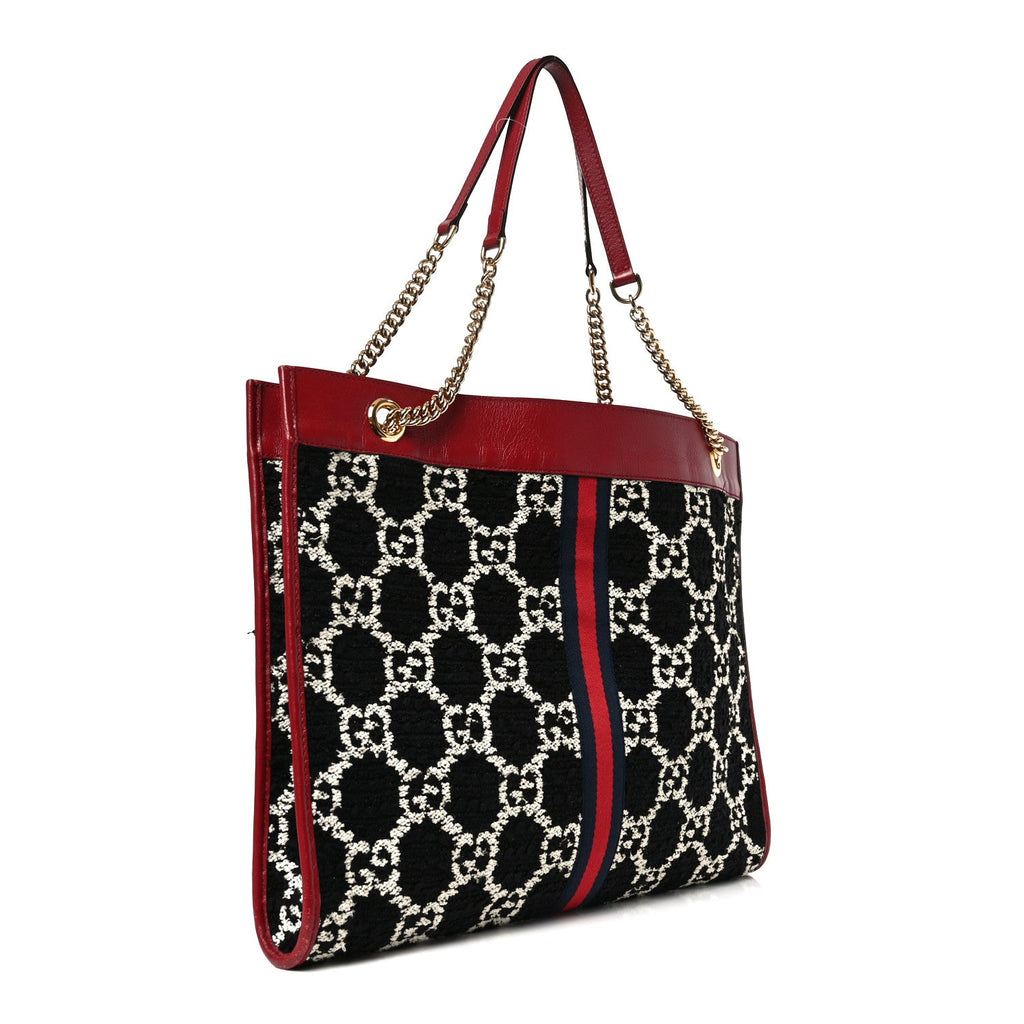 Gucci Tweed GG Monogram Large Rajah Chain Tote Romantic Cherry Black White