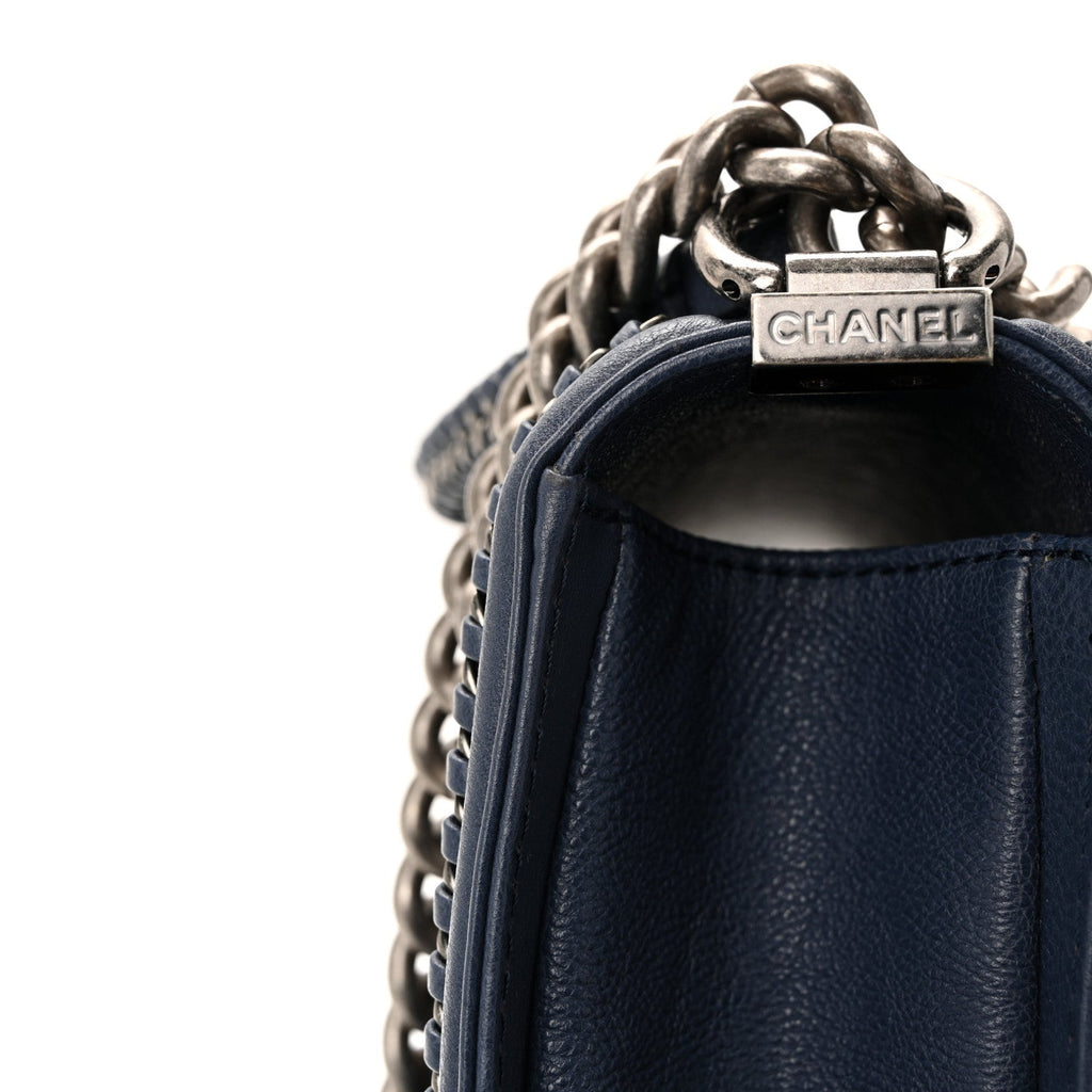 Chanel Lambskin Quilted Medium Top Handle Boy Flap Blue