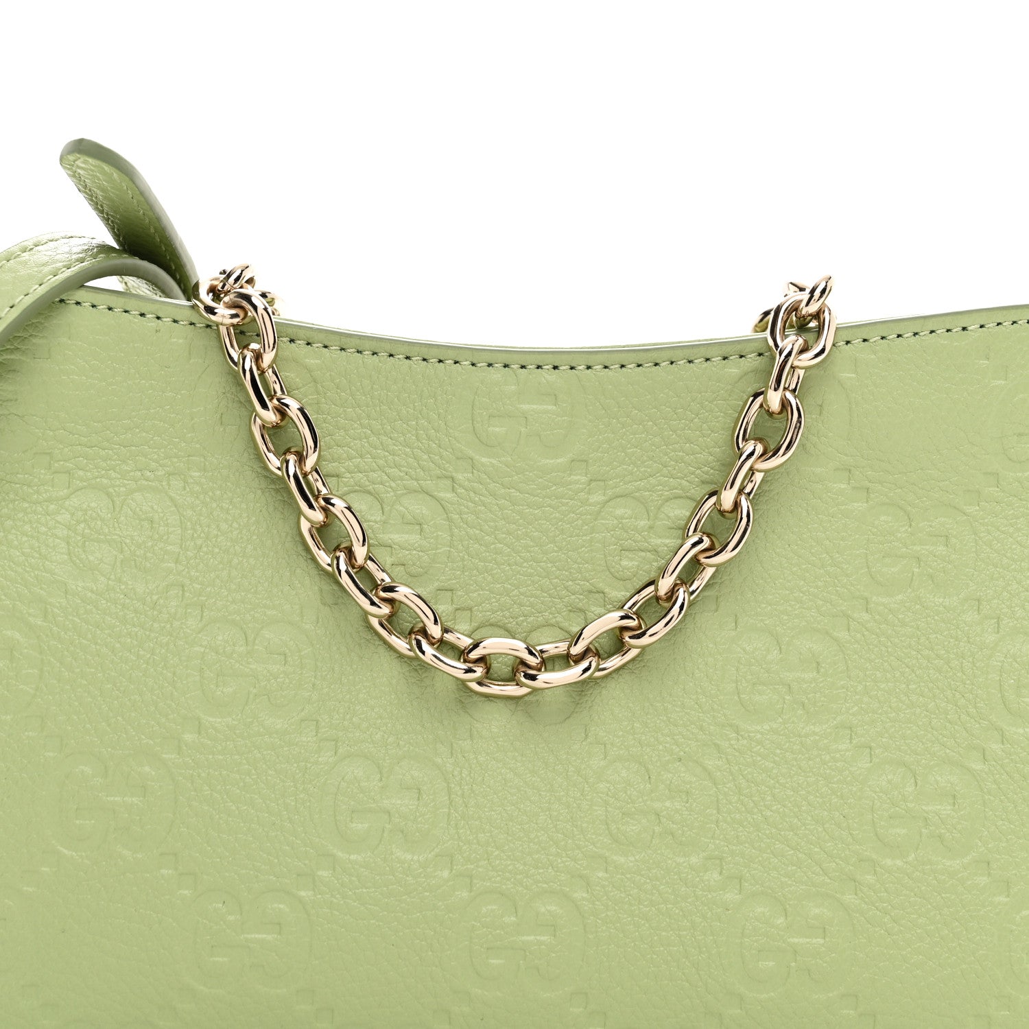 Gucci GG Grainy Calfskin Emblem Super Mini Shoulder Bag Sage Leaf
