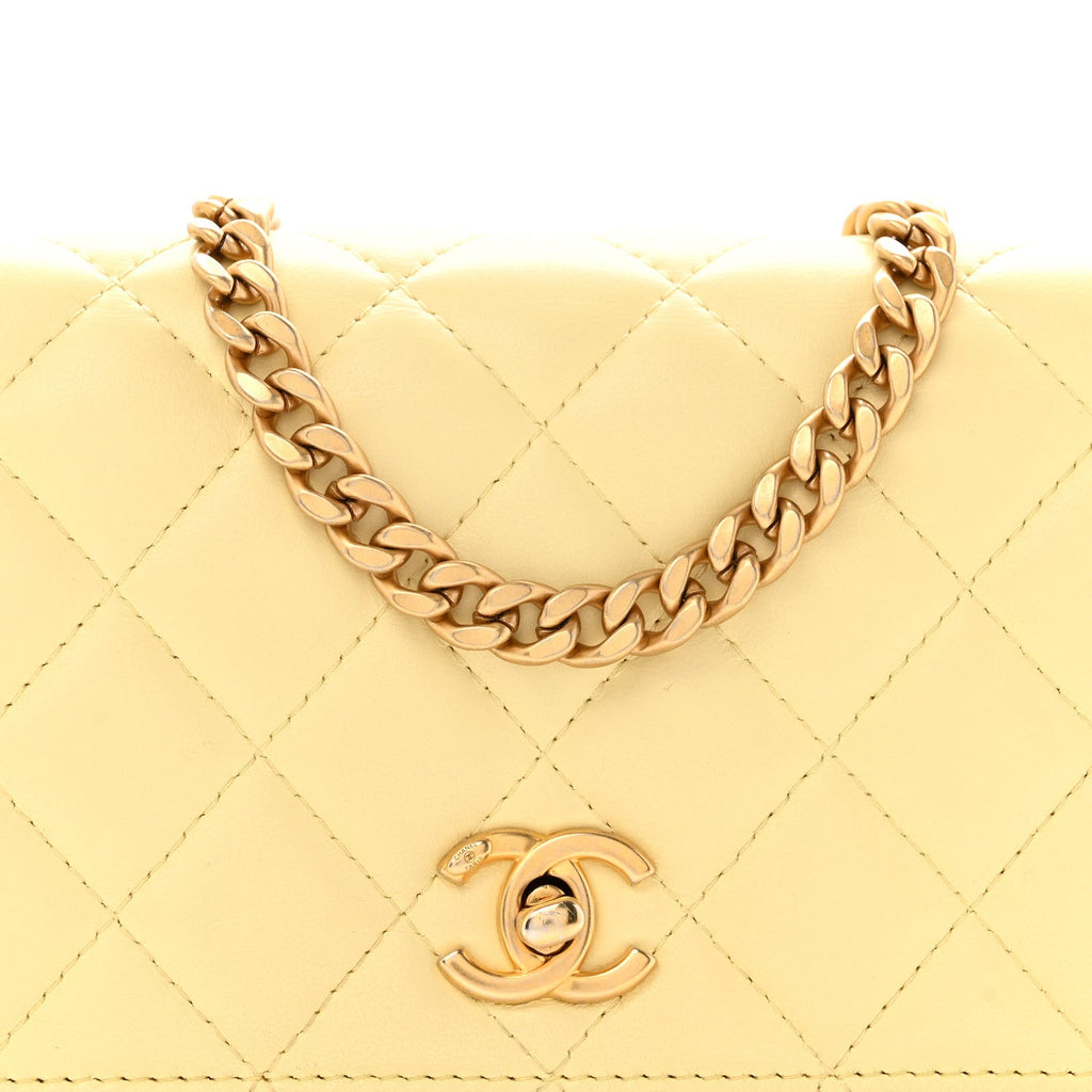 Chanel Lambskin Quilted Sweet Camellia Wallet on Chain WOC Yellow