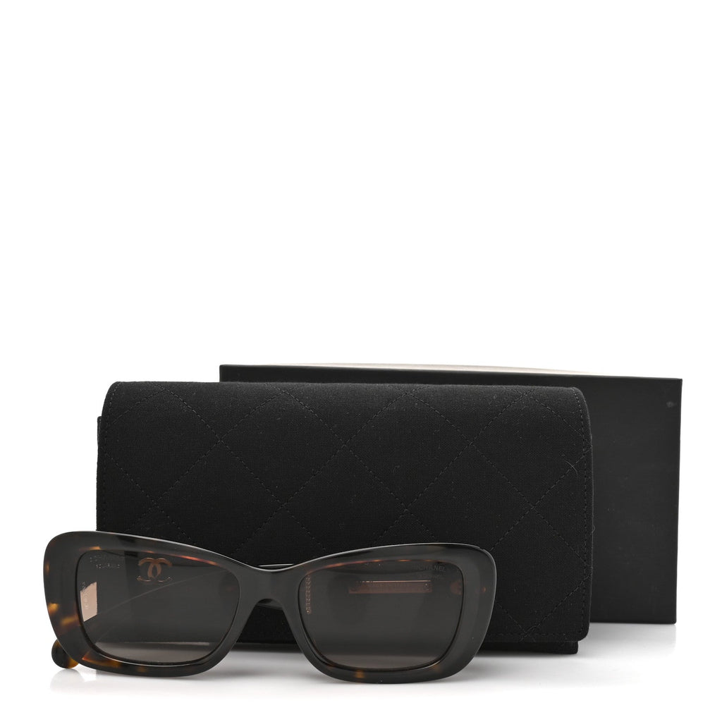 Acetate Tweed Wool CC Rectangle Sunglasses 5514 Tortoise
