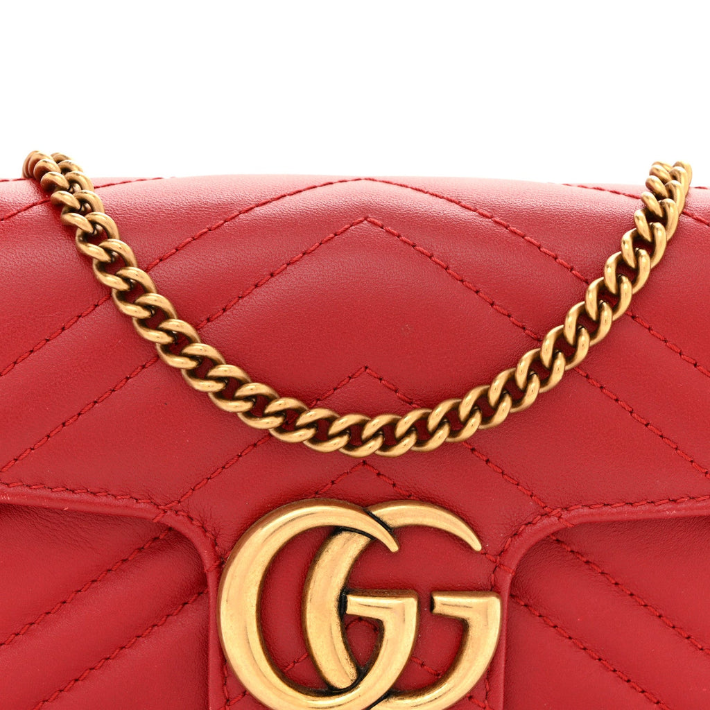 Gucci Calfskin Matelasse Super Mini GG Marmont Shoulder Bag Hibiscus Red