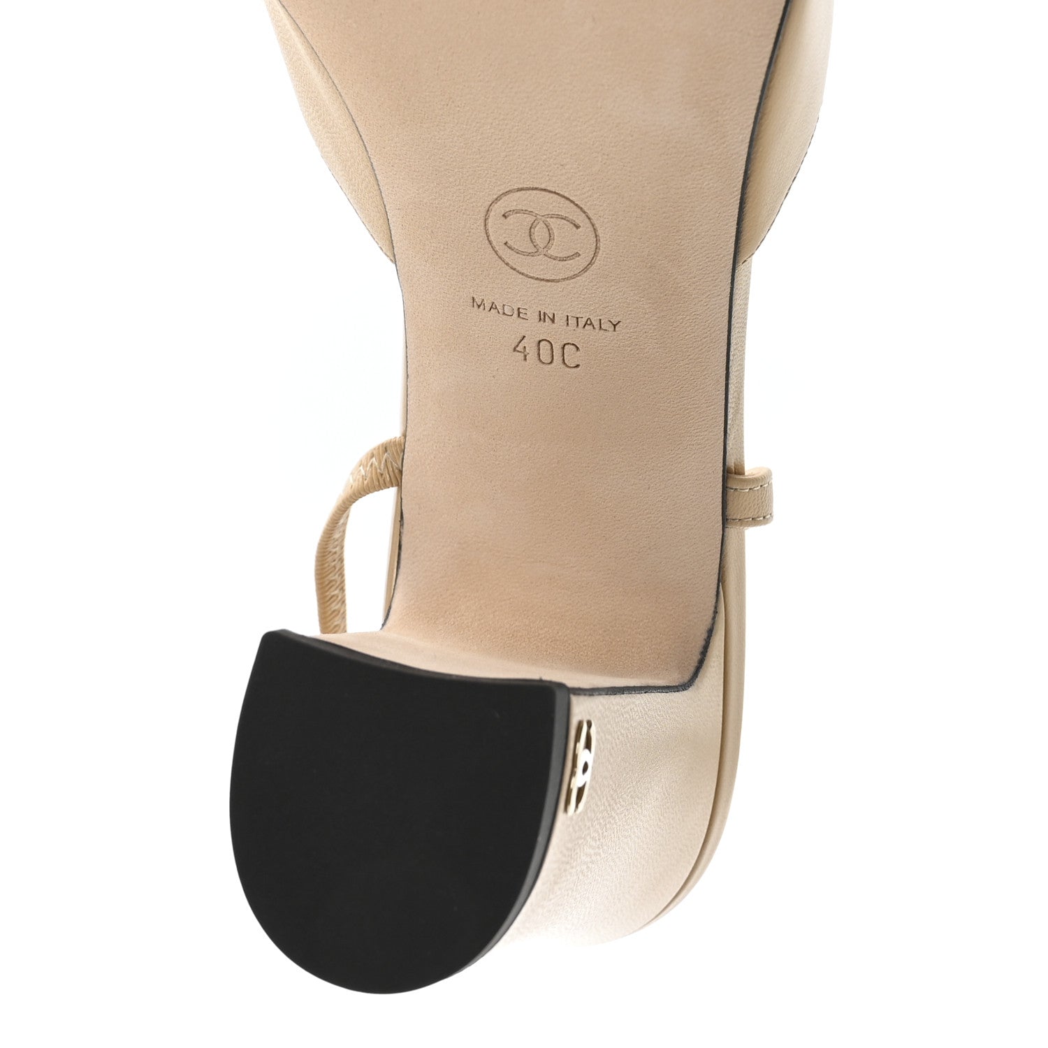 Goatskin Grosgrain Cap Toe CC Slingback Pumps 40 Beige Black