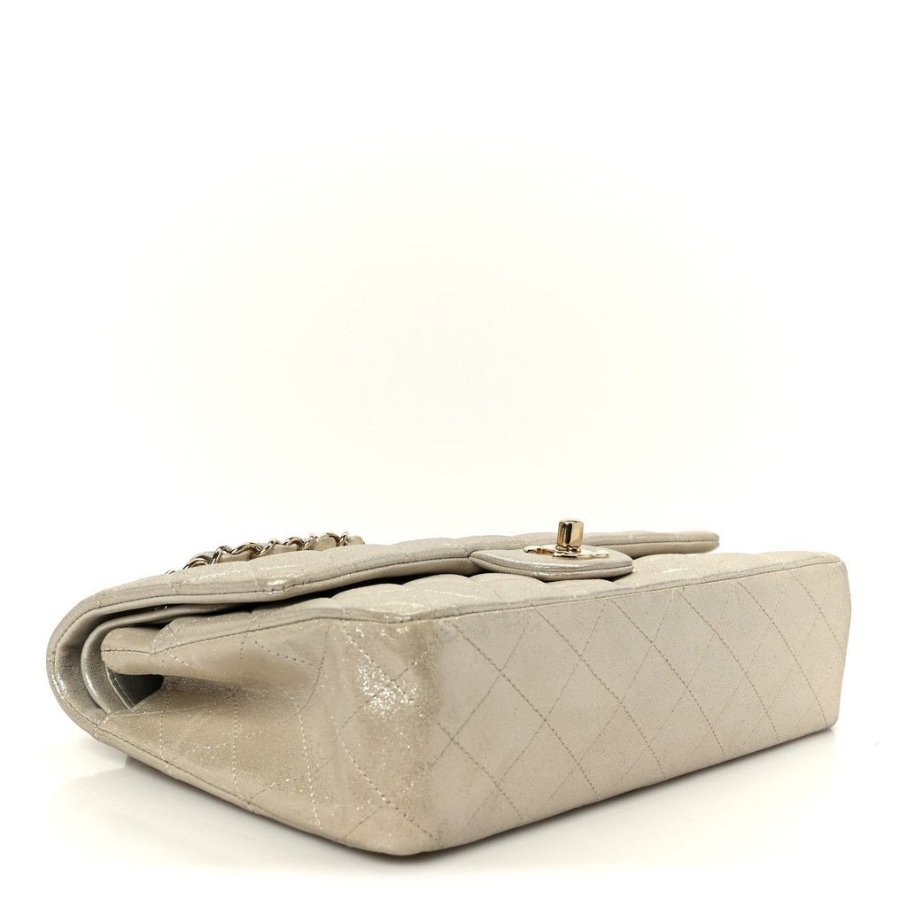 Chanel Metallic Canvas Quilted Medium Double Flap Light Gold