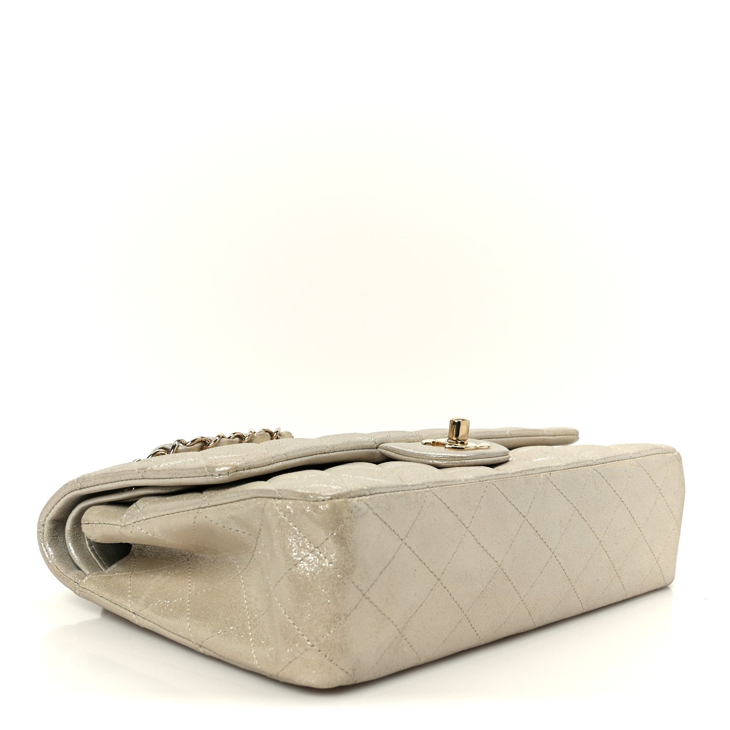 Chanel Metallic Canvas Quilted Medium Double Flap Light Gold
