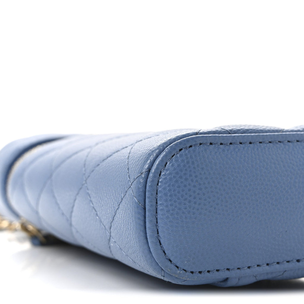 Chanel Caviar Quilted Phone Holder With Chain Blue