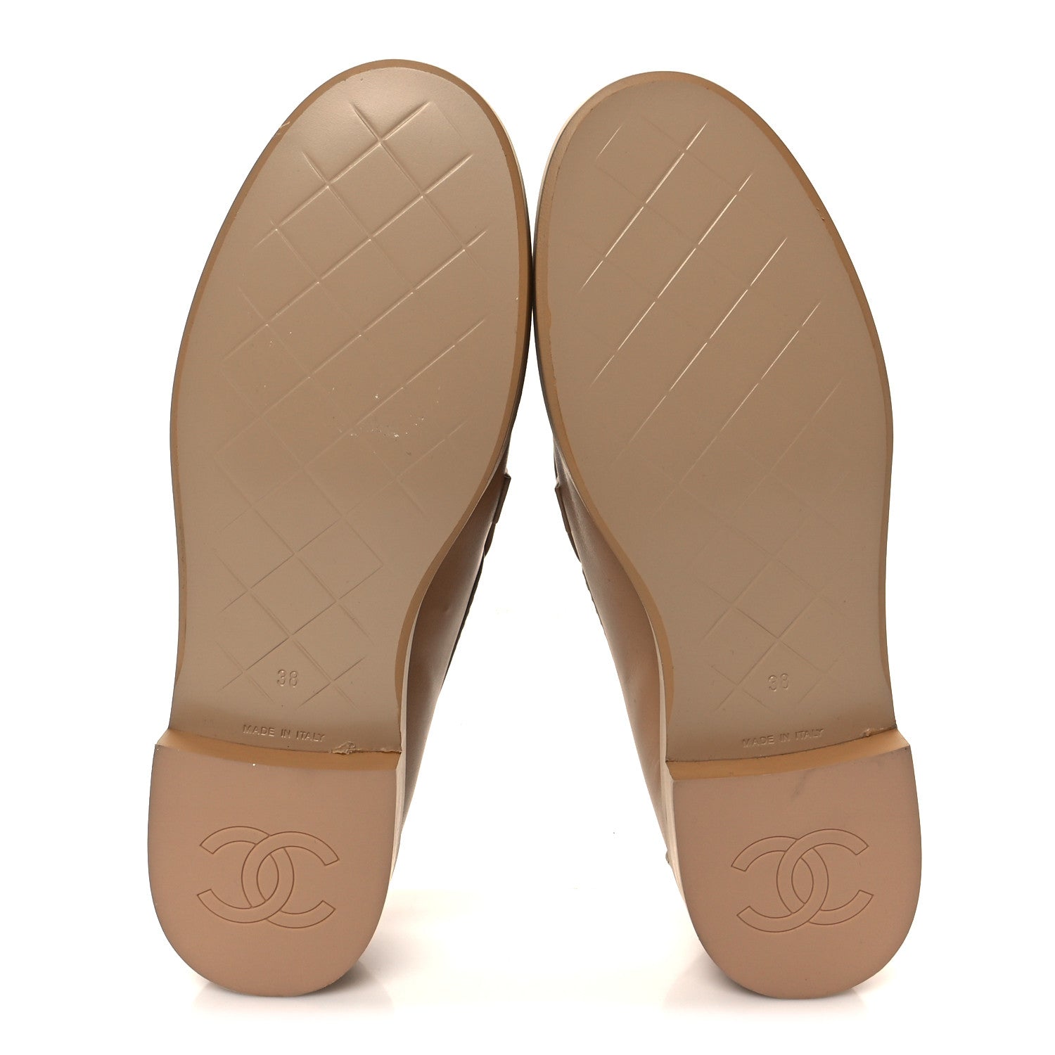 Lambskin Quilted CC Turnlock Moccasins 38 Beige
