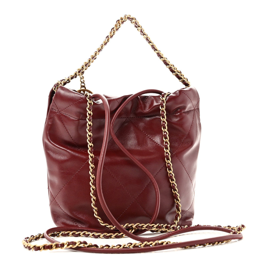 Chanel Shiny Calfskin Quilted Mini Chanel 22 Dark Burgundy