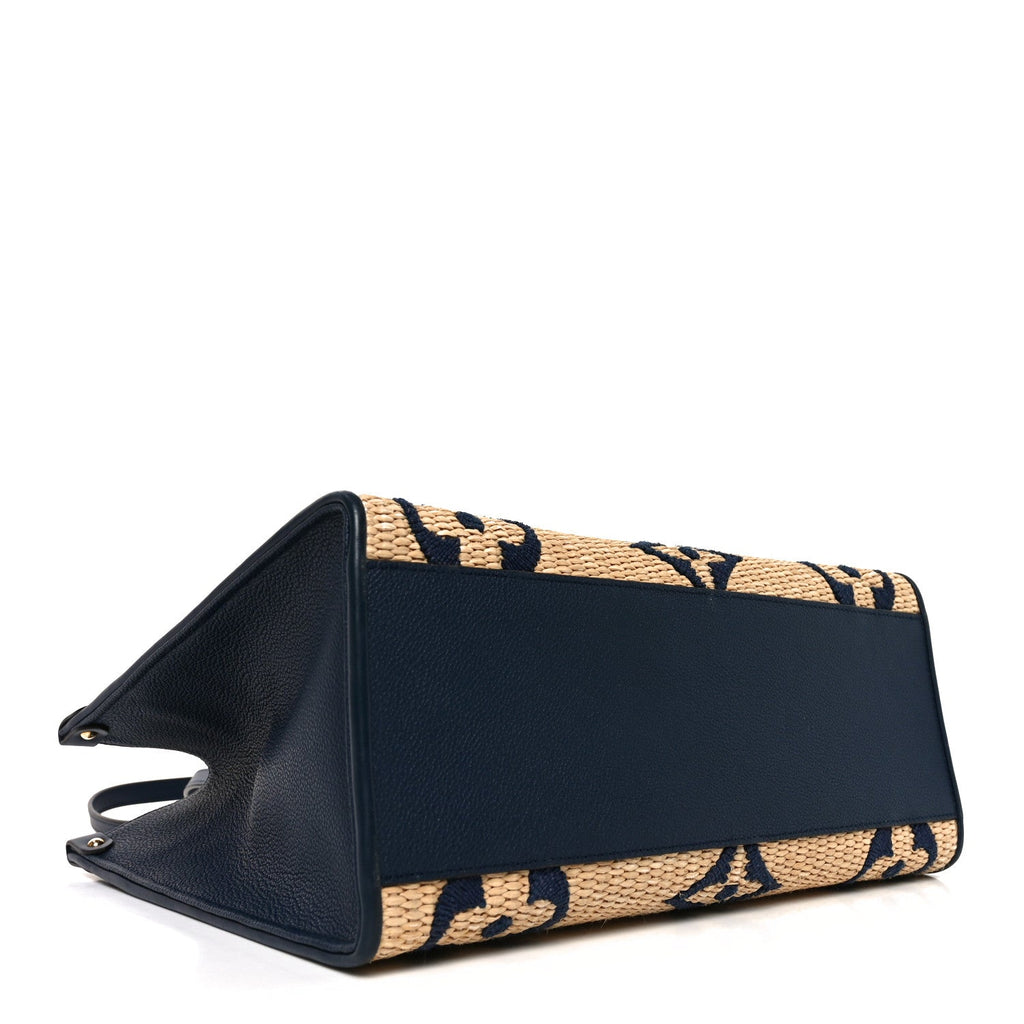 Louis Vuitton Raffia Calfskin Monogram Giant Onthego MM Blue
