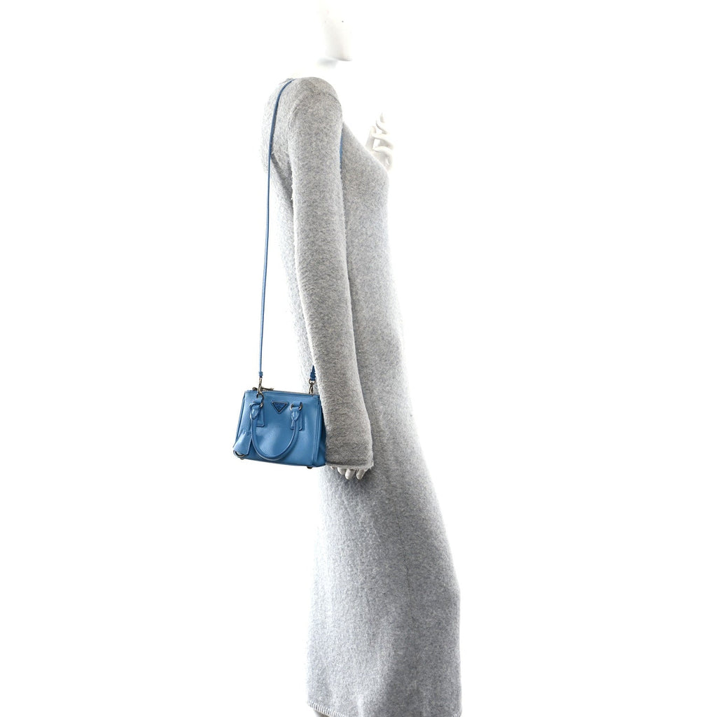 Prada Saffiano Lux Micro Galleria Double Zip Tote Turchese