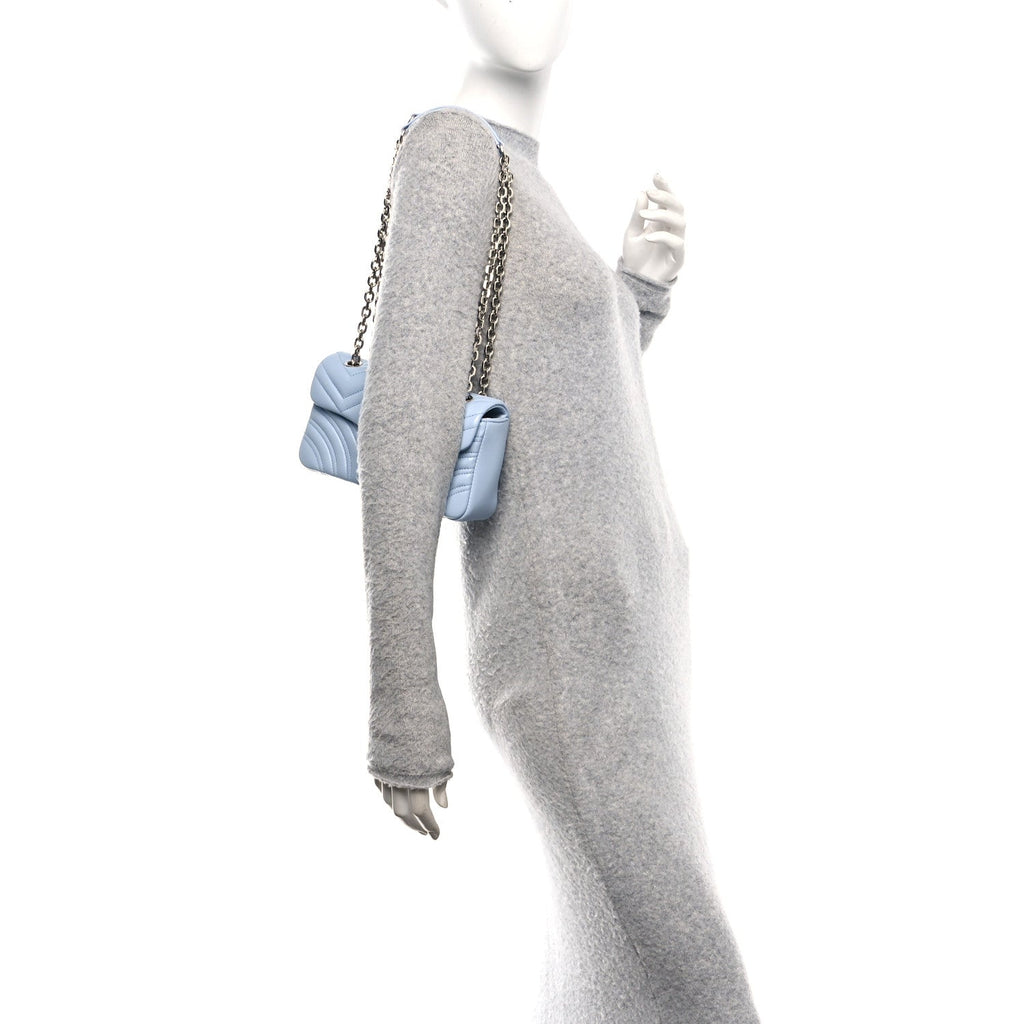 Gucci Lambskin Matelasse Small GG Marmont Shoulder Bag Light Blue