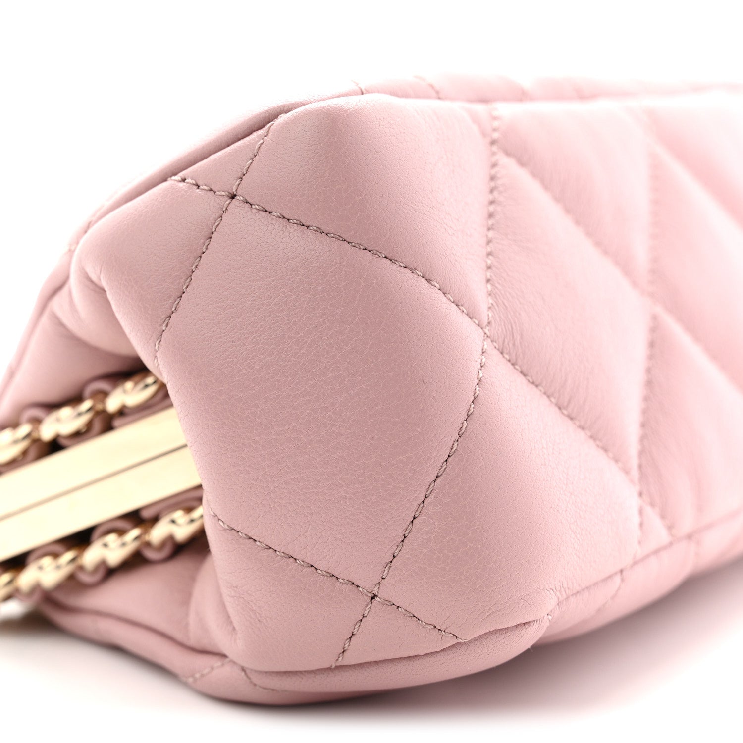 Chanel Lambskin Quilted Chain Frame Clutch Pink