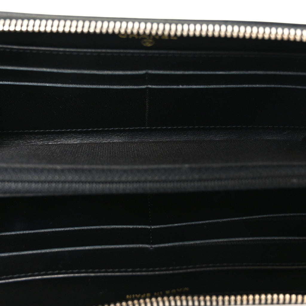Caviar Quilted Filigree Zip Around Wallet Beige Black
