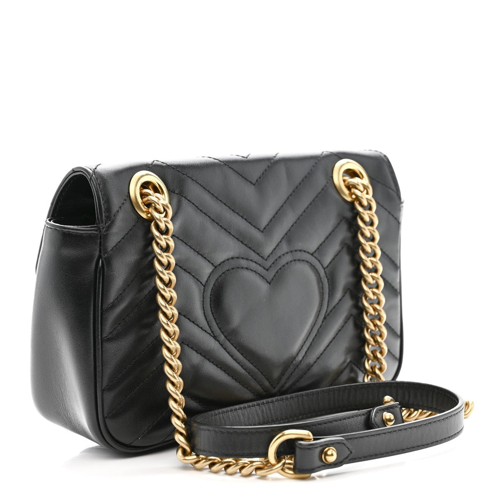Gucci Calfskin Matelasse Mini GG Marmont Shoulder Bag Black