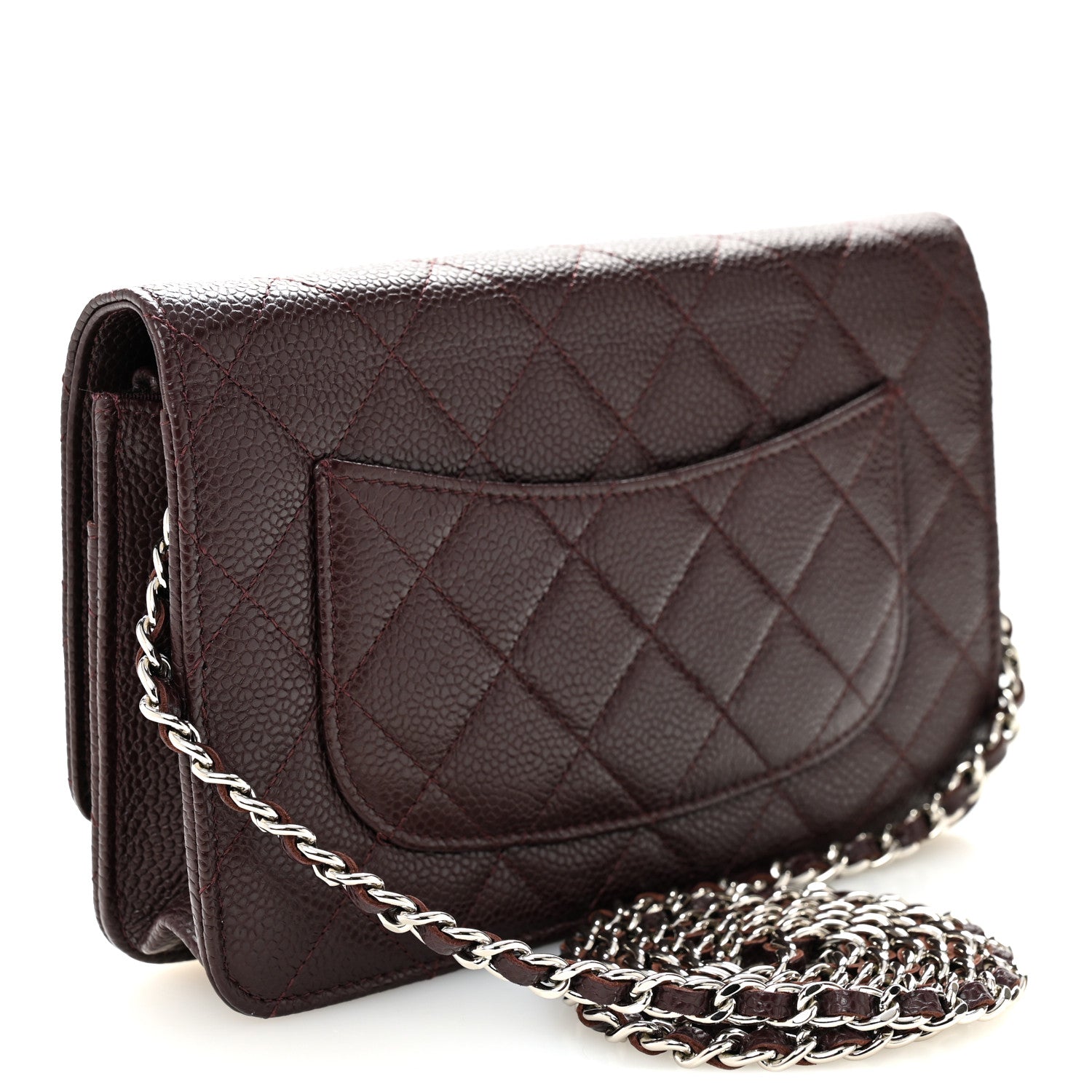 Chanel Caviar Quilted Wallet on Chain WOC Burgundy