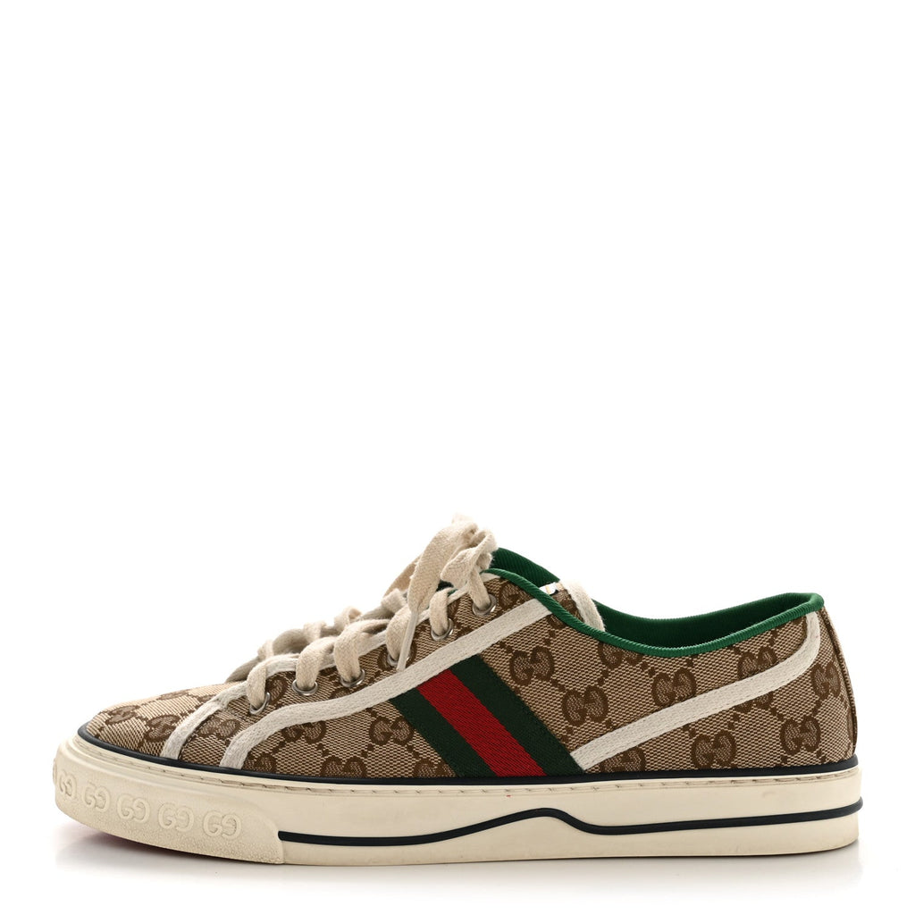 Gucci GG Monogram Web Womens 1977 Tennis Sneakers 40.5 Beige Ebony Mystic White