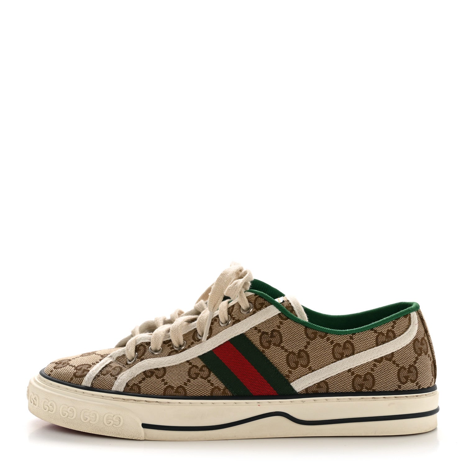 Gucci GG Monogram Web Womens 1977 Tennis Sneakers 40.5 Beige Ebony Mystic White