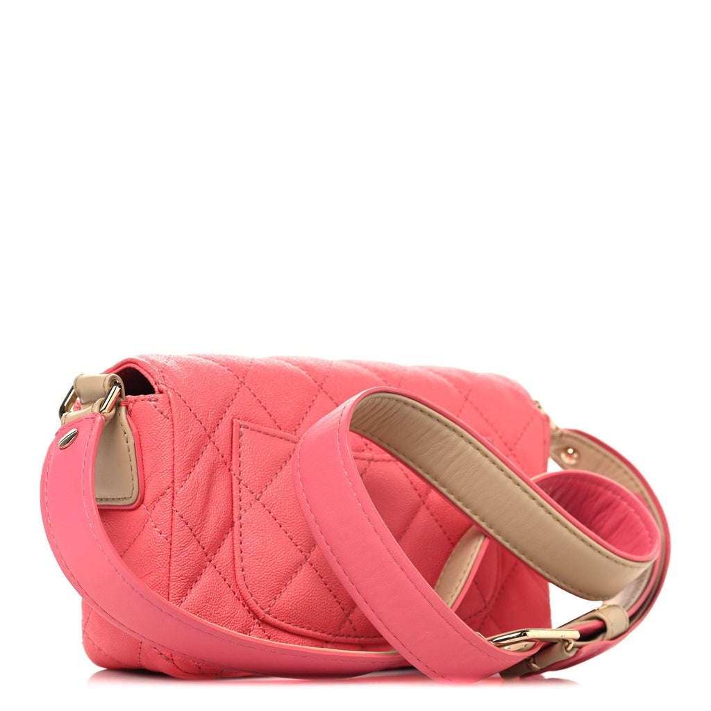 Chanel Iridescent Caviar Quilted Mini Flap With Thick Strap Pink Beige