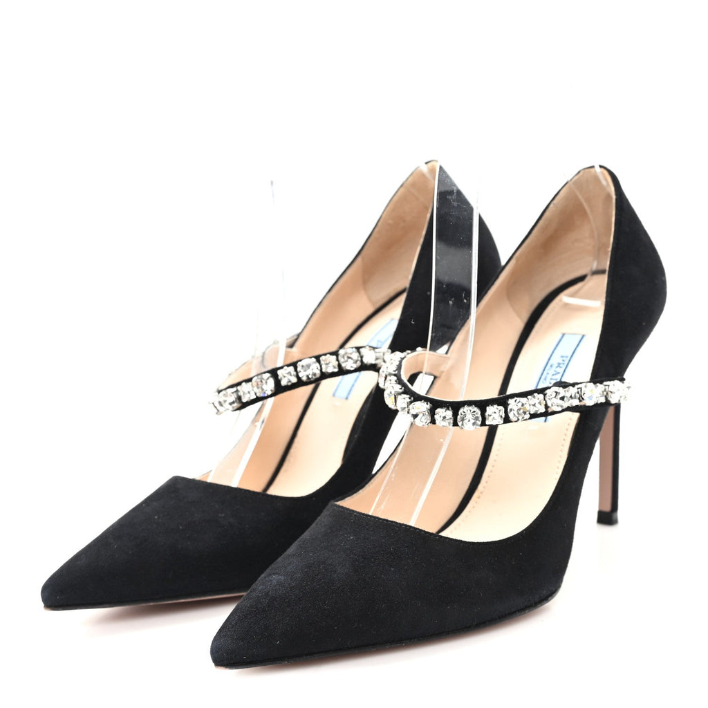 Prada Camoscio Crystal Pumps 37 Black