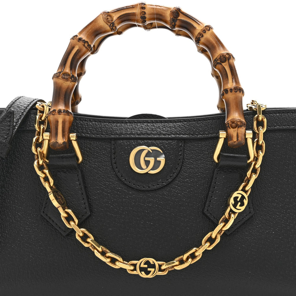 Gucci Textured Dollar Calfskin Web Small Diana Shoulder Bag  Black