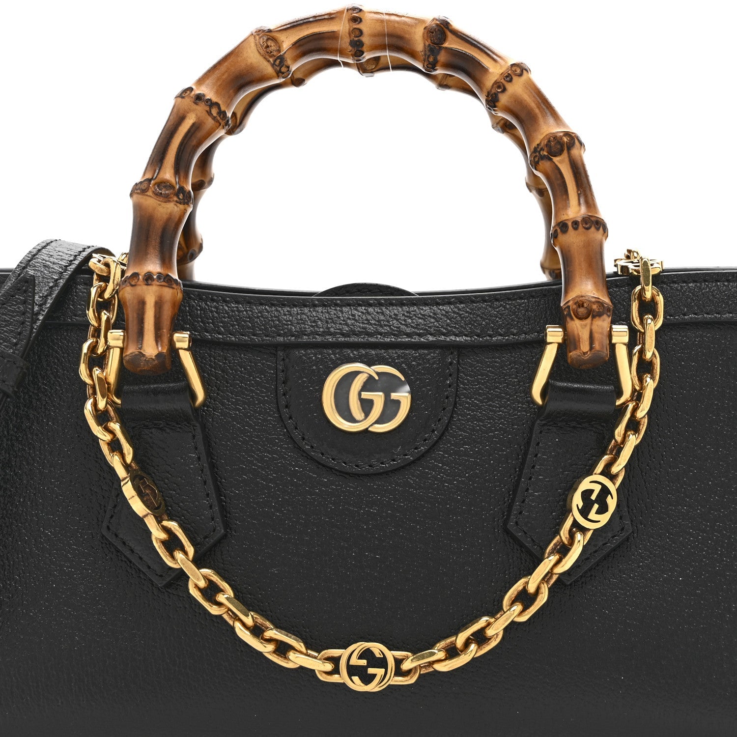 Gucci Textured Dollar Calfskin Web Small Diana Shoulder Bag  Black
