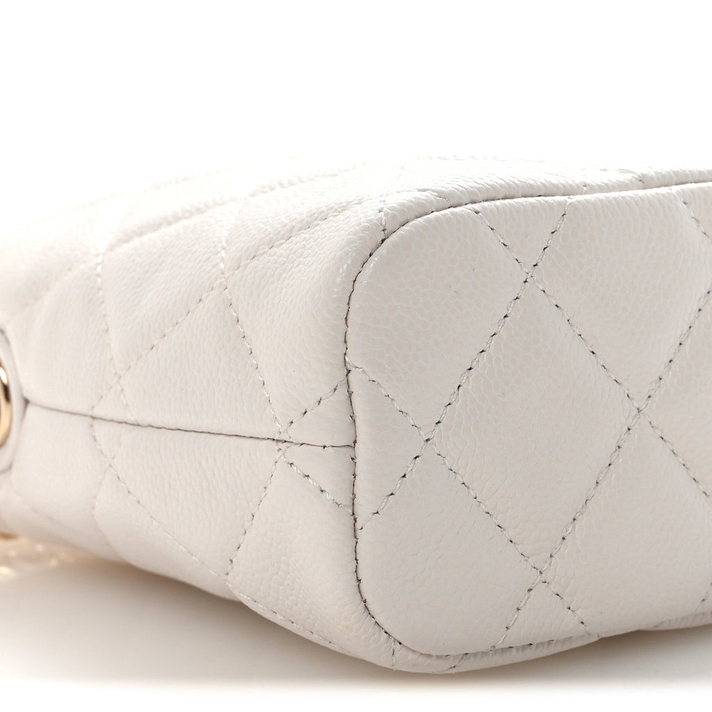 Chanel Caviar Quilted Hobo Clutch With Chain White