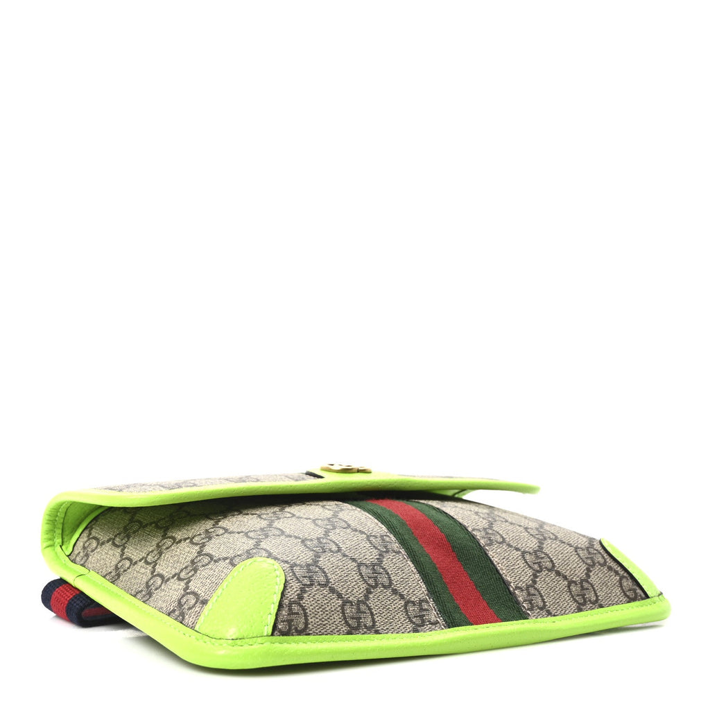 Gucci GG Supreme Monogram Web Small Ophidia Belt Bag Beige Ebony Electric Green