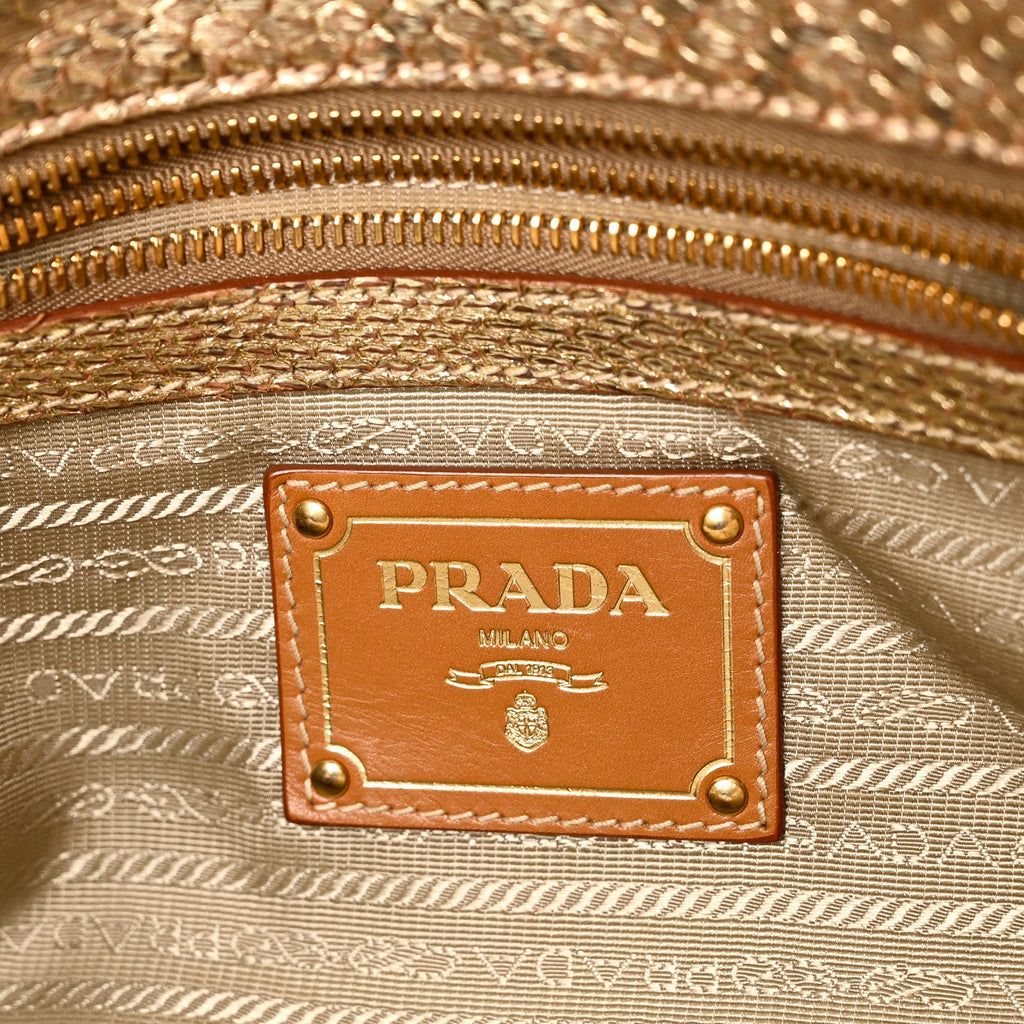 Prada Jute Snakeskin Tote Oro