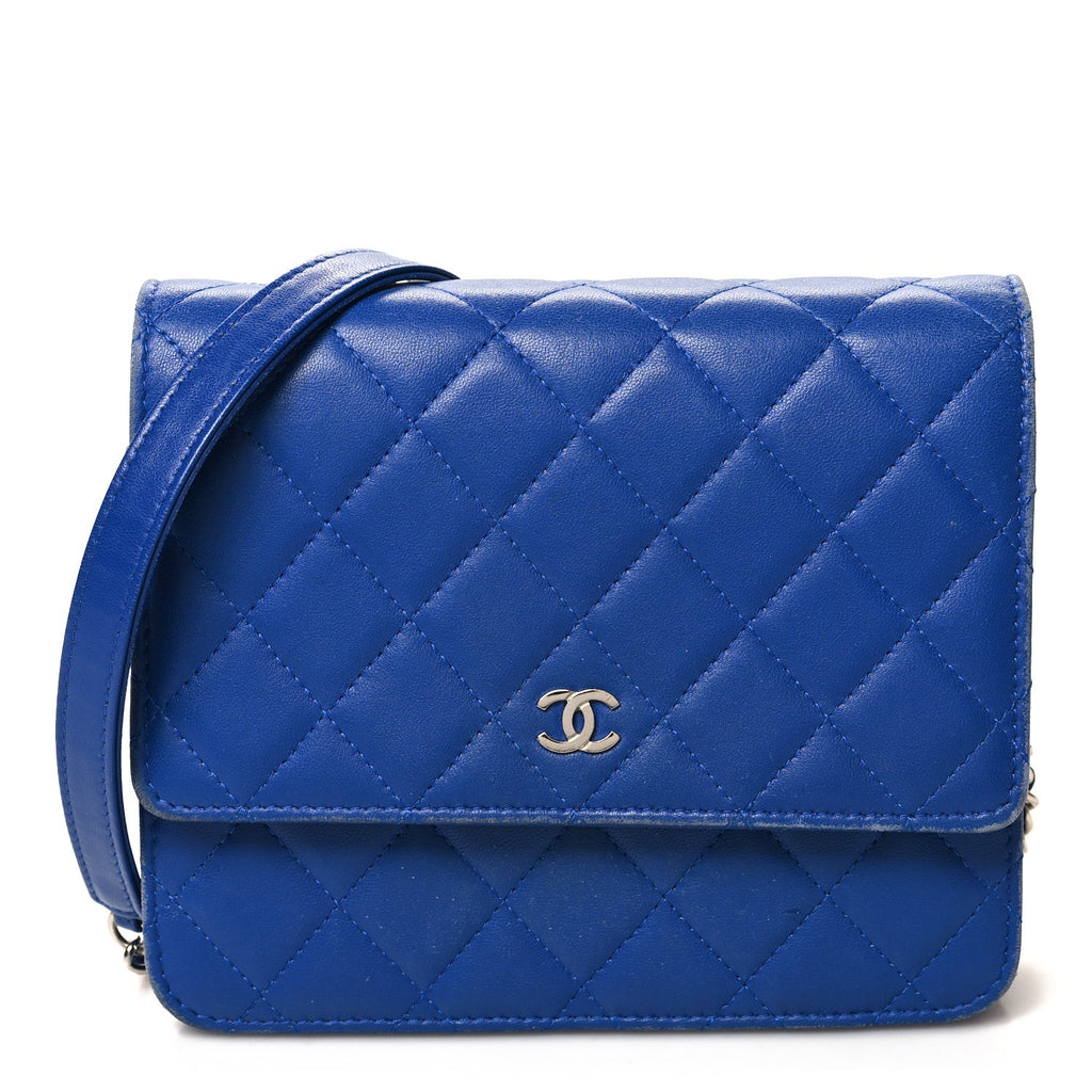 Chanel Lambskin Quilted Square Wallet On Chain WOC Blue