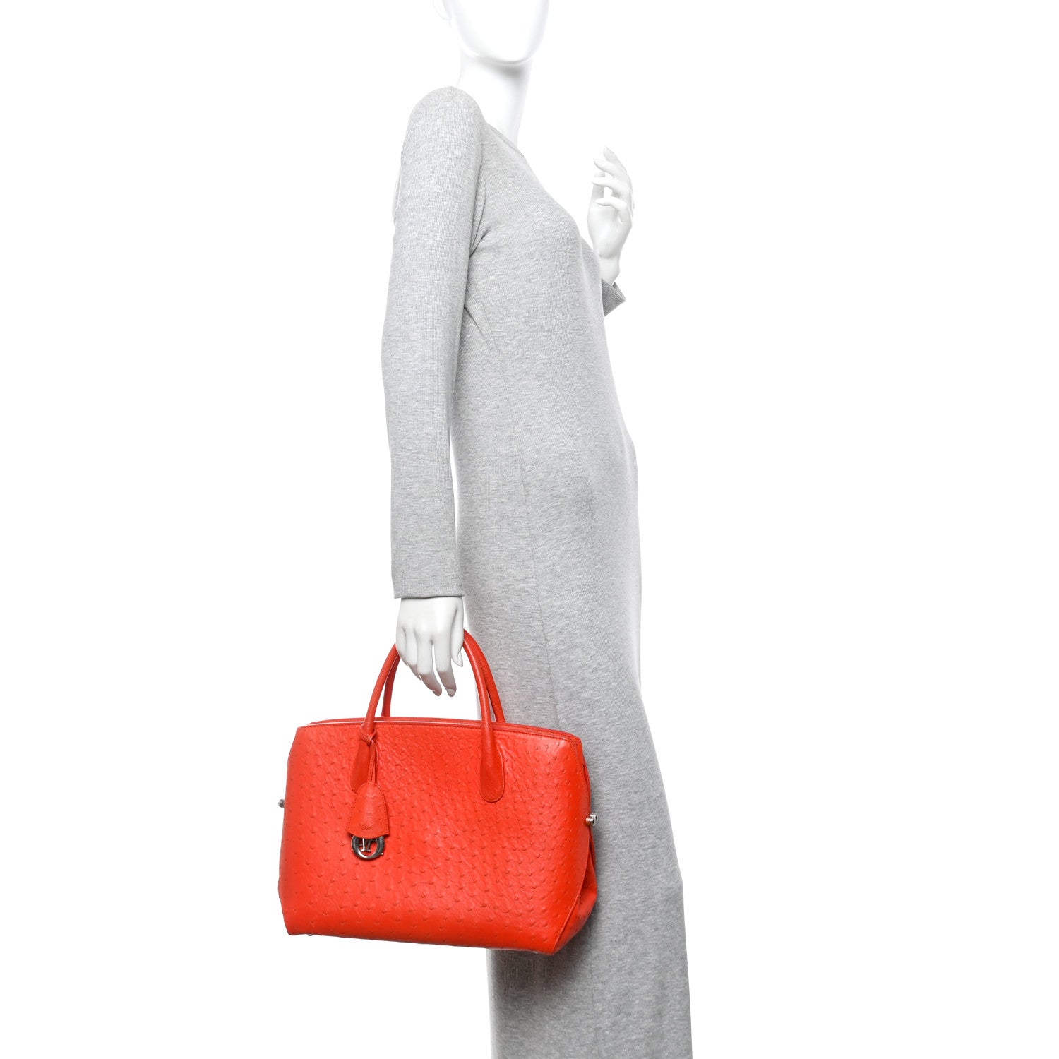 Christian Dior Ostrich Large Open Bar Tote Orange