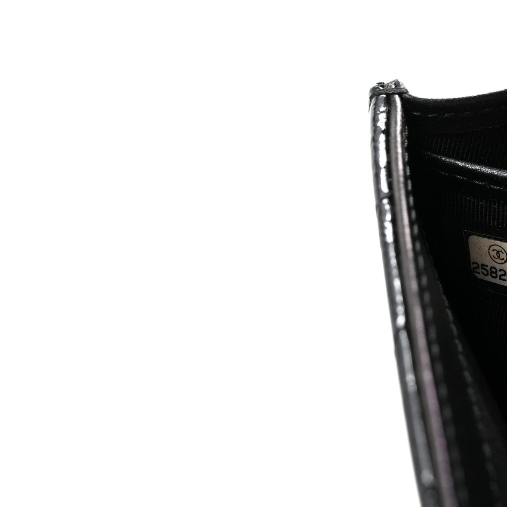Patent Metallic Crumpled Calfskin Chevron Quilted Large Gusset Flap Wallet So Black