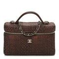 Chanel Braided Raffia Quilted Top Handle Slim Vanity With Chain Brown