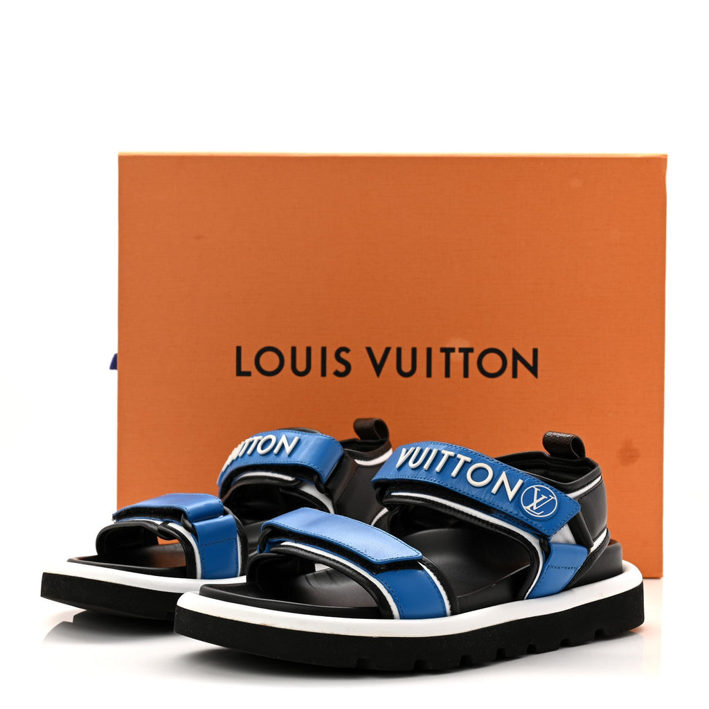 Louis Vuitton Calfskin Monogram Pool Pillow Flat Comfort Sandals 38 Blue