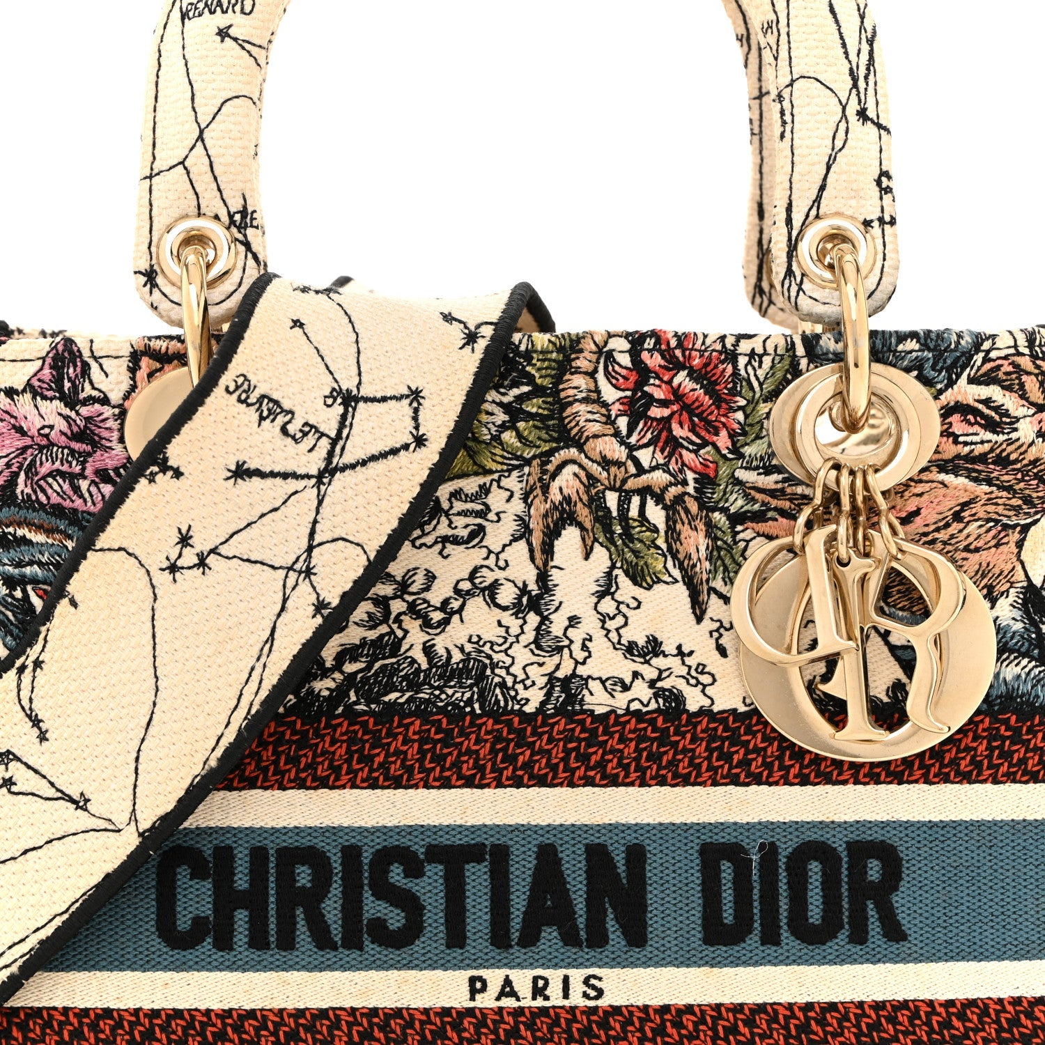 Christian Dior Canvas Constellation Embroidered Medium Lady D-Lite Latte Multicolor