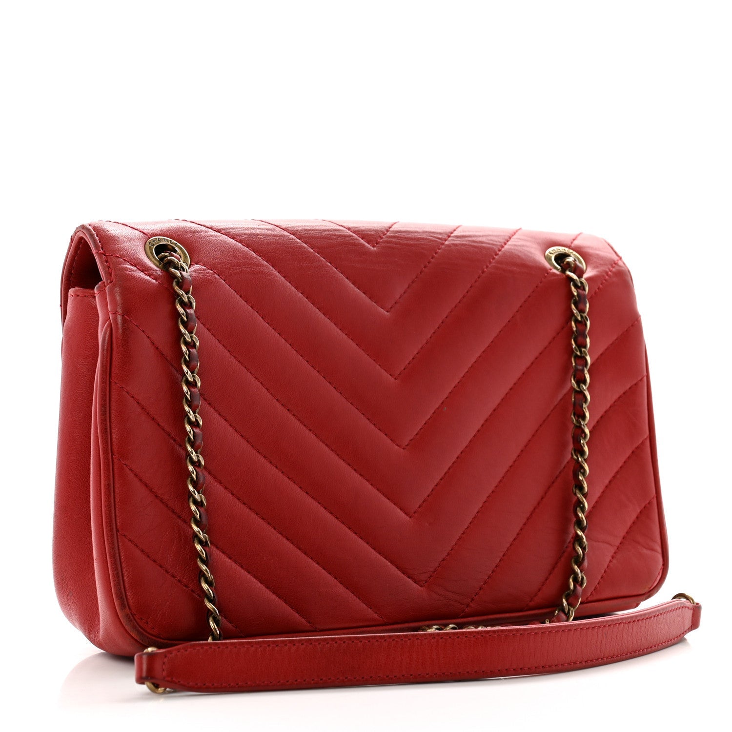 Chanel Lambskin Chevron Quilted Small Pyramid CC Flap Red