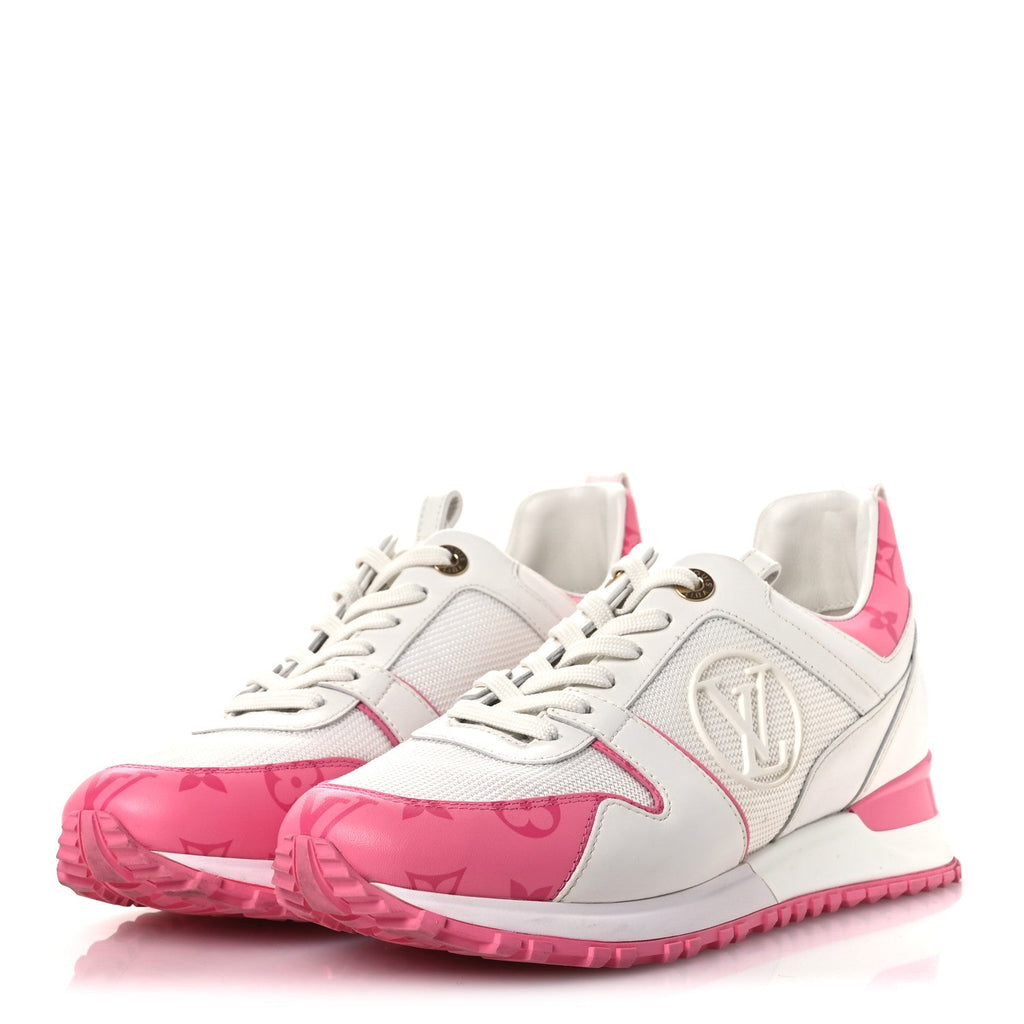 Louis Vuitton Calfskin Monogram Run Away Sneakers 38.5 White Pink