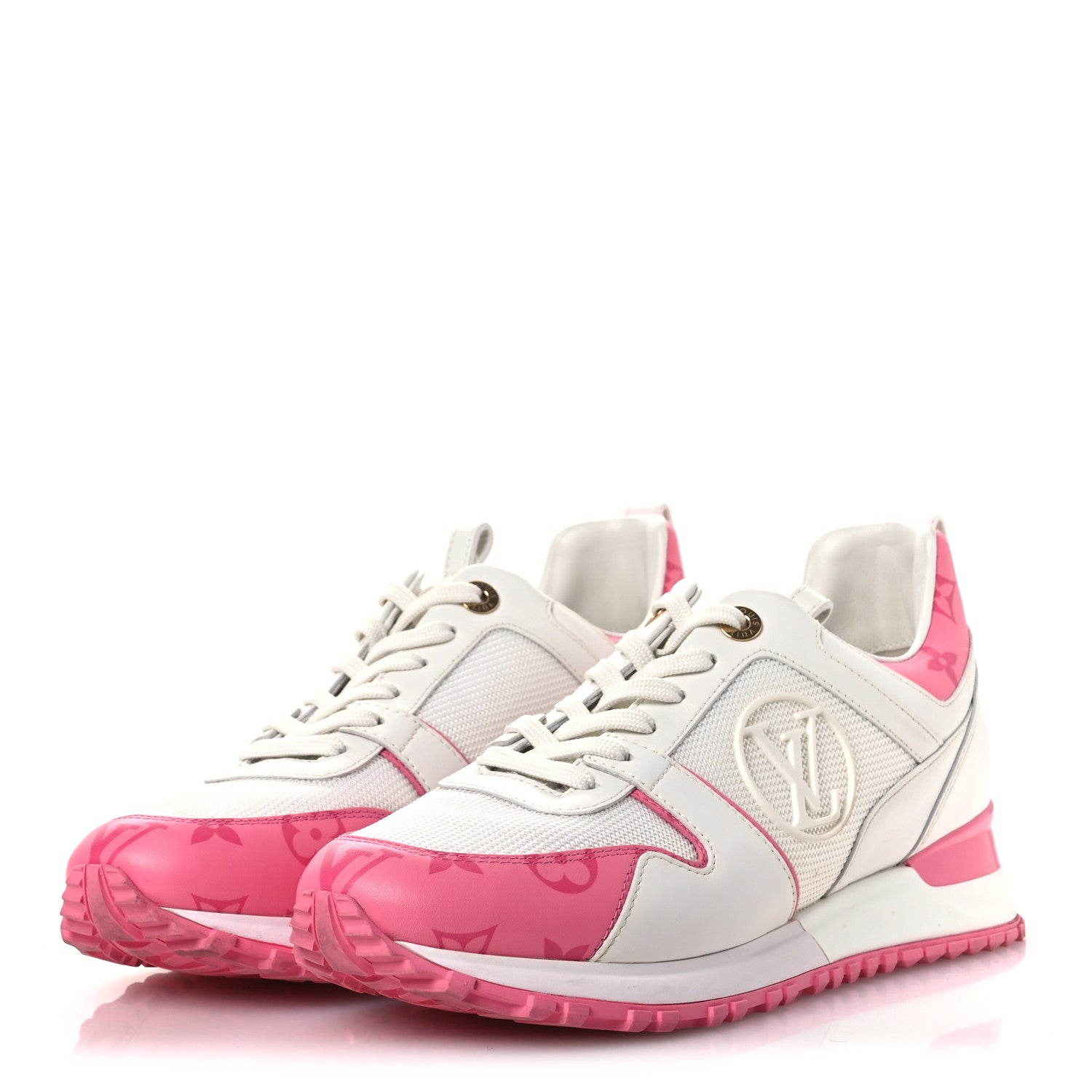 Louis Vuitton Calfskin Monogram Run Away Sneakers 38.5 White Pink