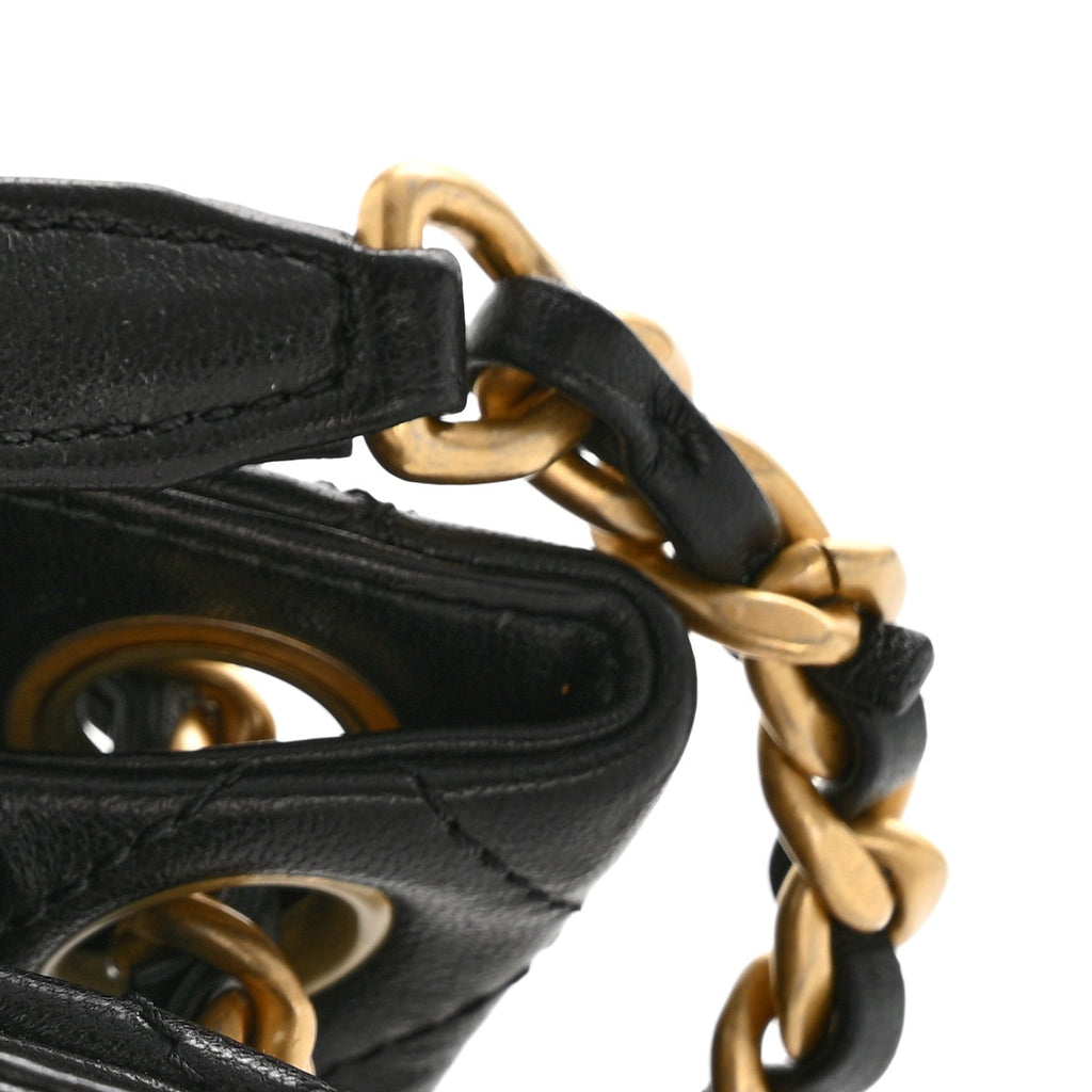 Chanel Lambskin Quilted Chaine Lettre Small Bucket Bag Black